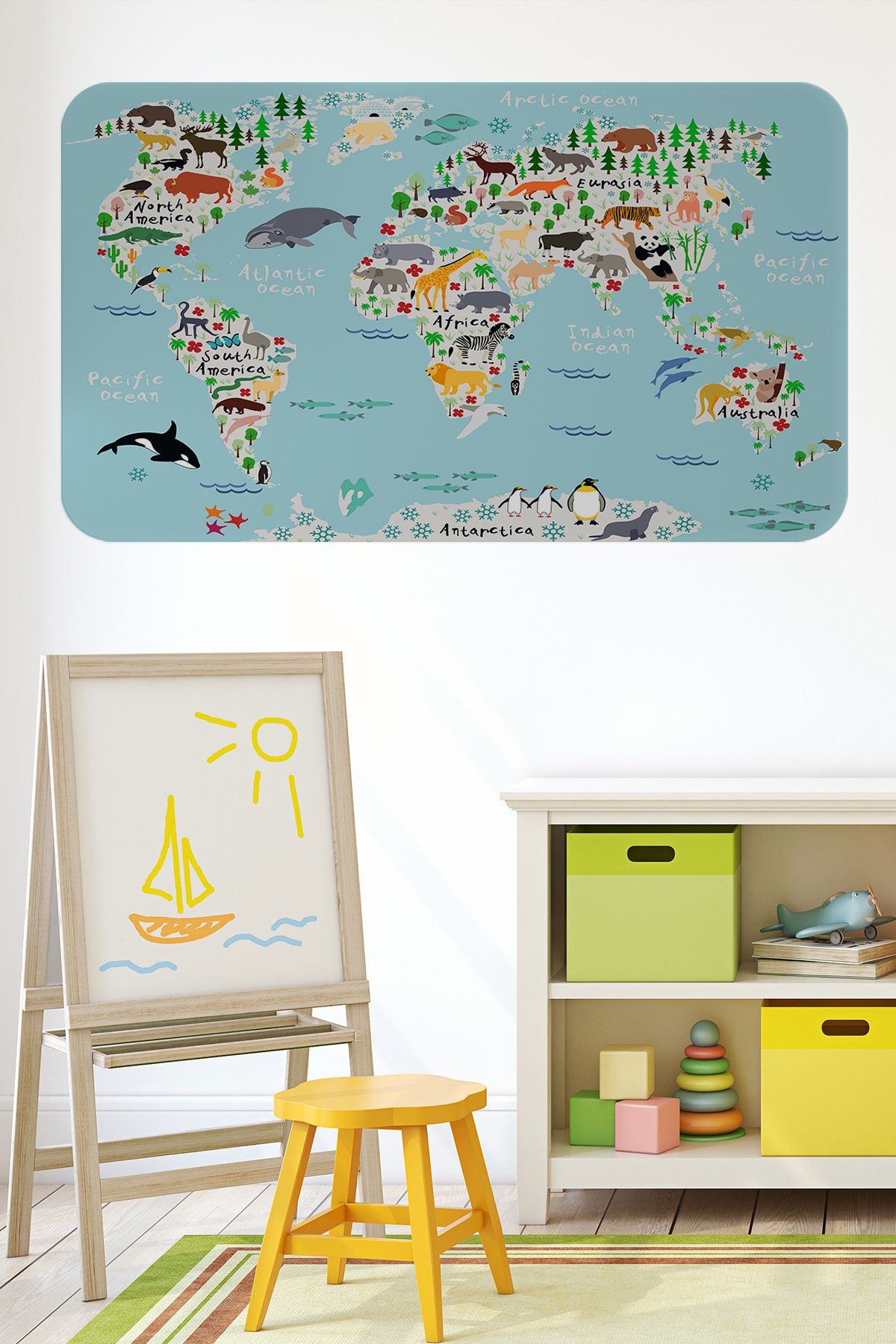 Haye Collection Eğitici Dünya Haritası Dünya Atlası Çocuk ve Bebek Odası Duvar Sticker-60x105-3771