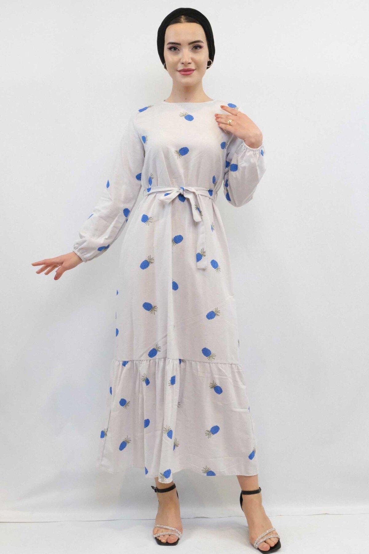 COXO Fashion`S Moda Çizgi Patterned Dress Indigo