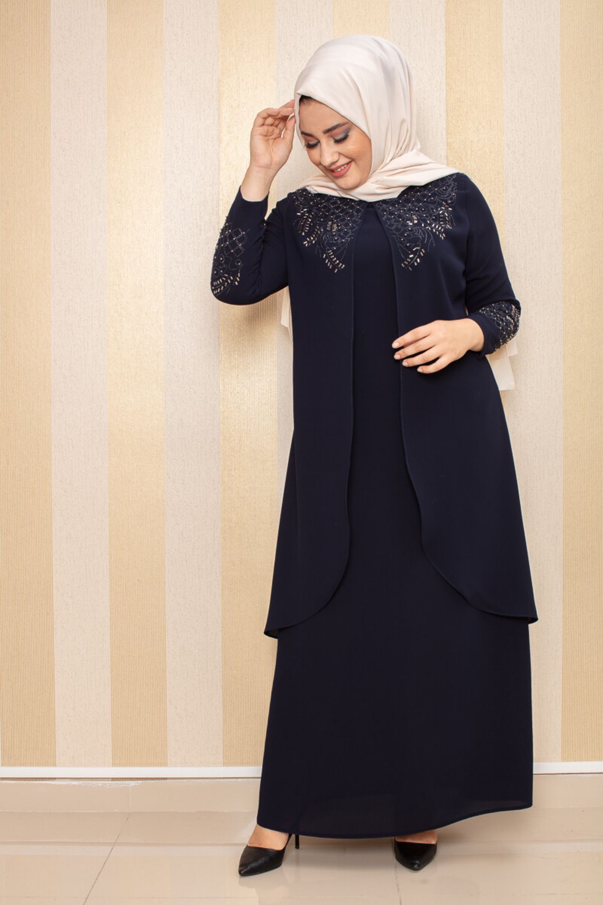 COXO Fashion`S Moda Çizgi Hijab Dress