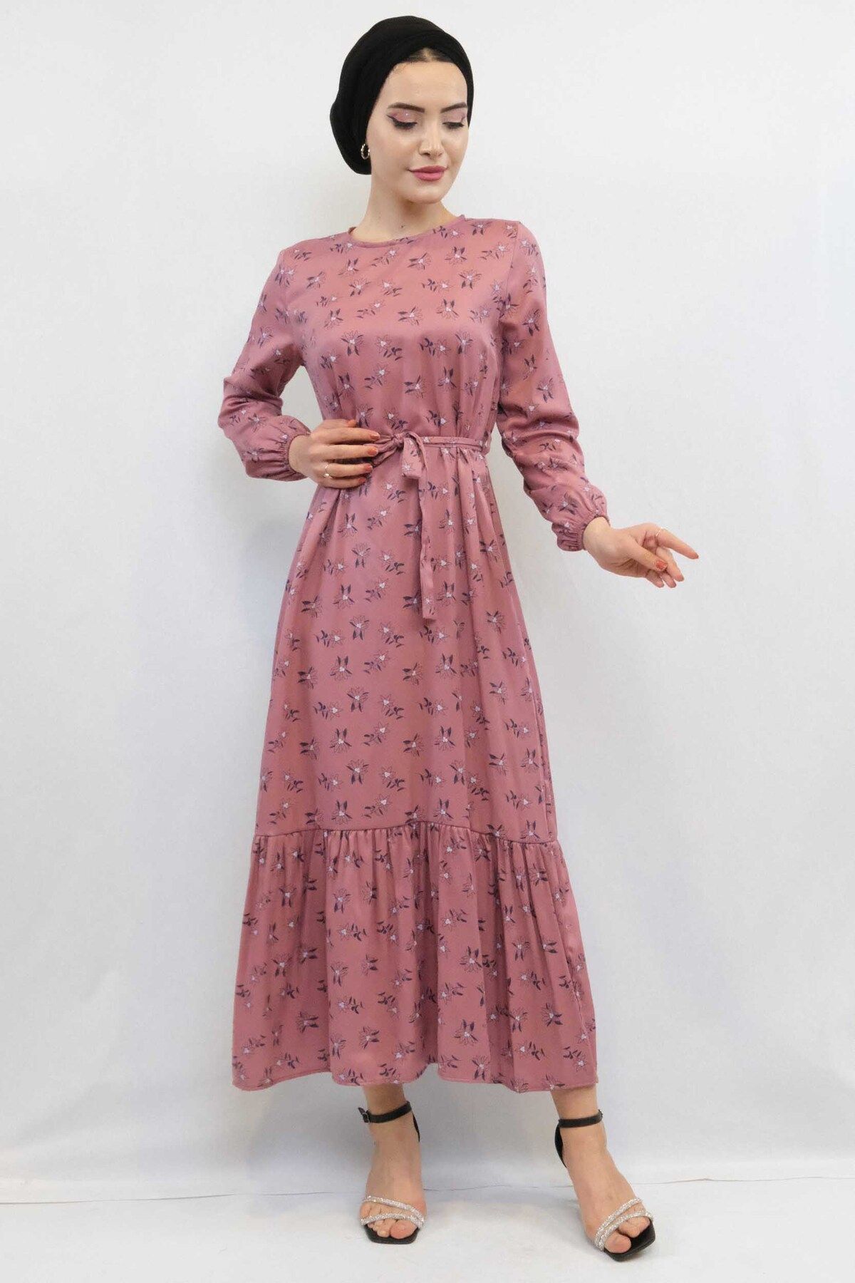 COXO Fashion`S Moda Çizgi Floral Pattern Dress