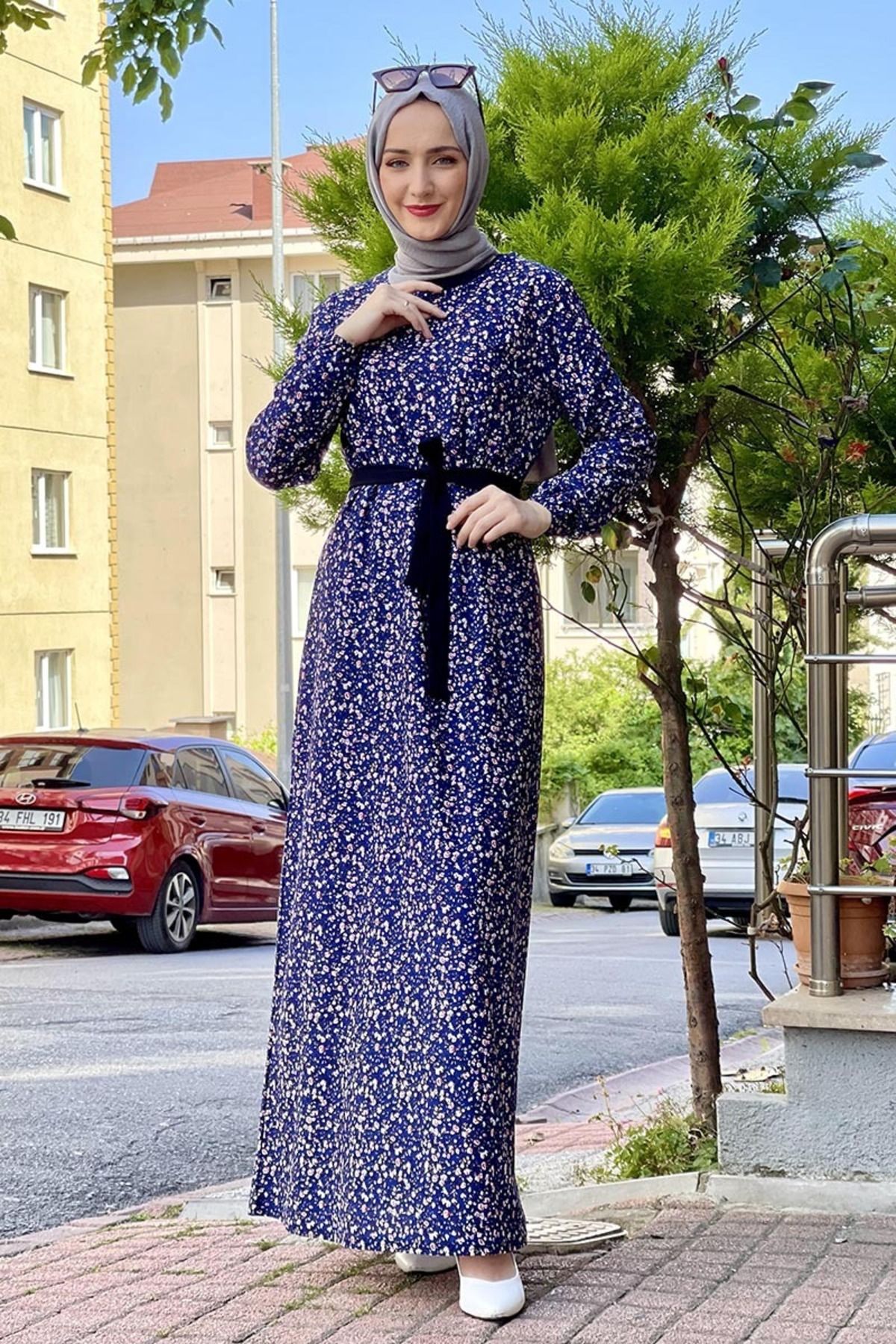 COXO Fashion`S Moda Çizgi Hijab Dress