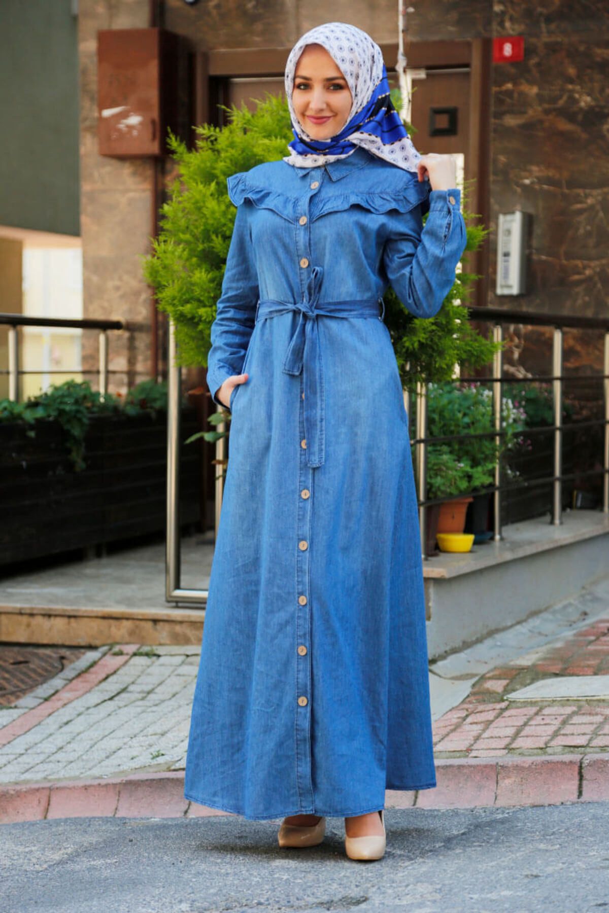 COXO Fashion`S Moda Çizgi Hijab Dress
