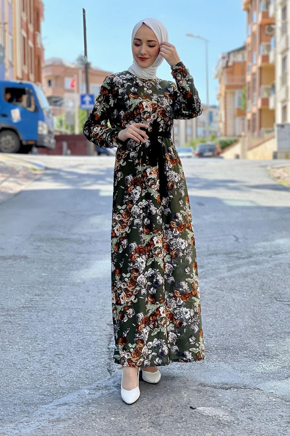 COXO Fashion`S Moda Çizgi Hijab Dress