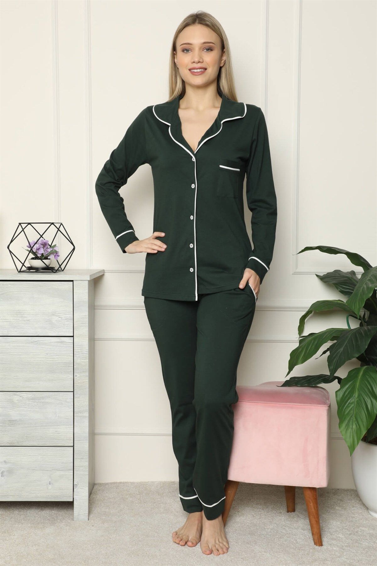 COXO Fashion`S Moda Çizgi Kadın Penye Pijama