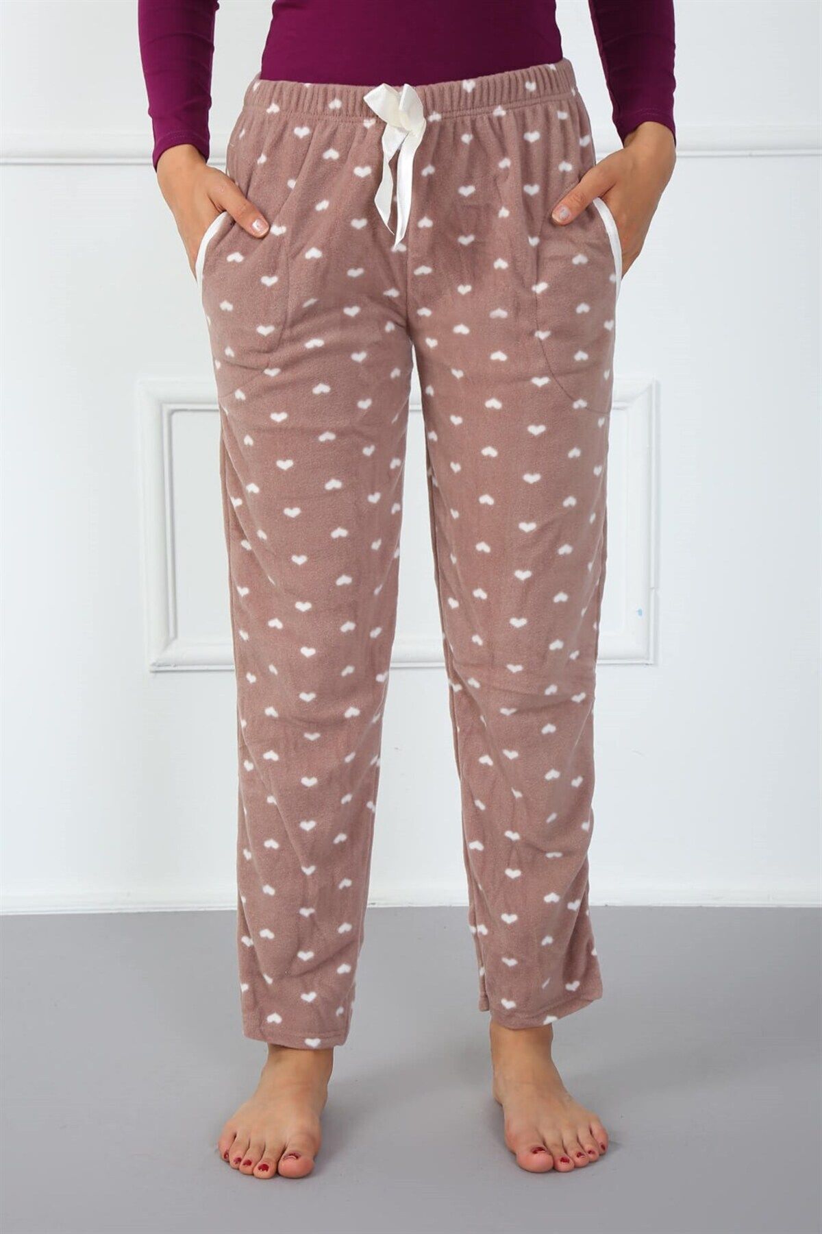 COXO Fashion`S Moda Çizgi Women's Welsoft Polar Single Bottom Pajamas 210043