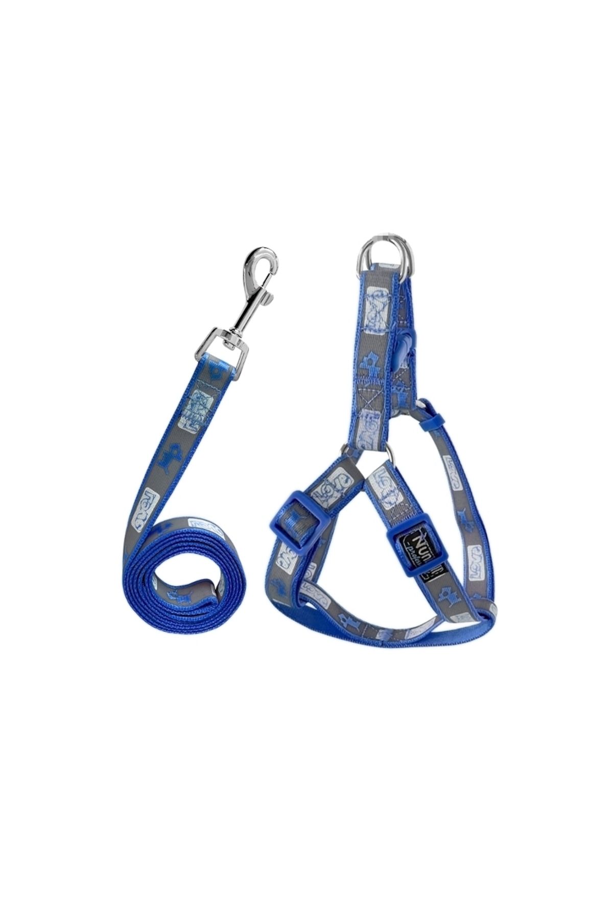 OEM Köpek Göğüs Tasma Seti Köpek Desenli 120 cm-34 cm-47 cm Koyu Mavi