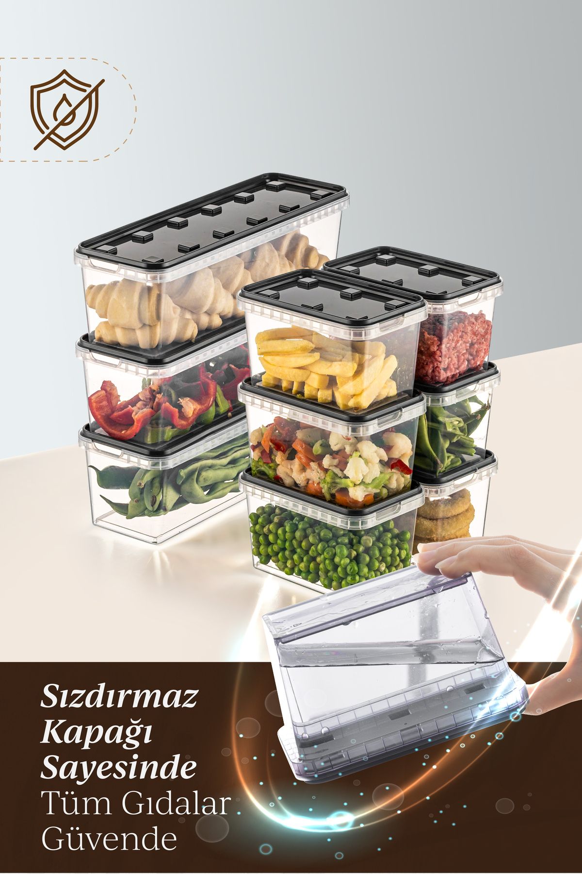 Vienev-9-Pack Clear Anthracite Block Fridge and Deep Freezer Leak-Proof Storage Container - 1.4 Lt-0.7 Lt 7