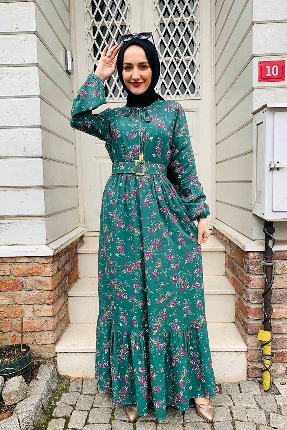 COXO Fashion`S Moda Çizgi Hijab Dress