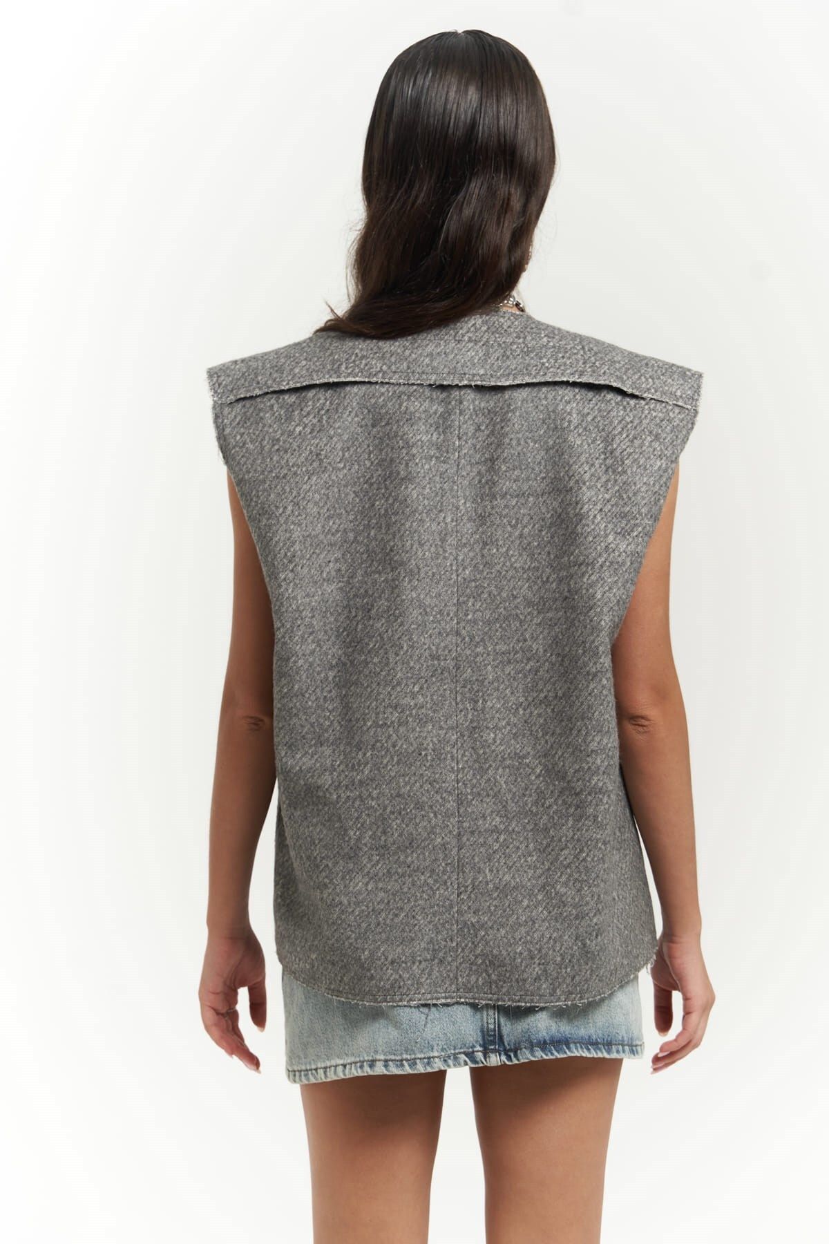 MAİ COLLECTİON-Faven Gray Side Slit Detail Vest 4