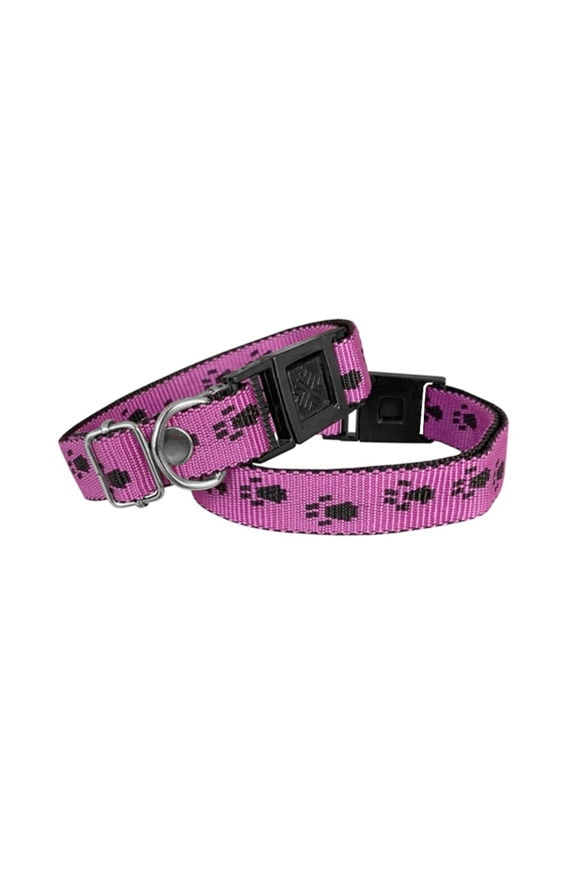 OEM Köpek Tasması Patili Dokuma 2 cm - Min: 30 cm - Max: 50 cm Koyu Pembe