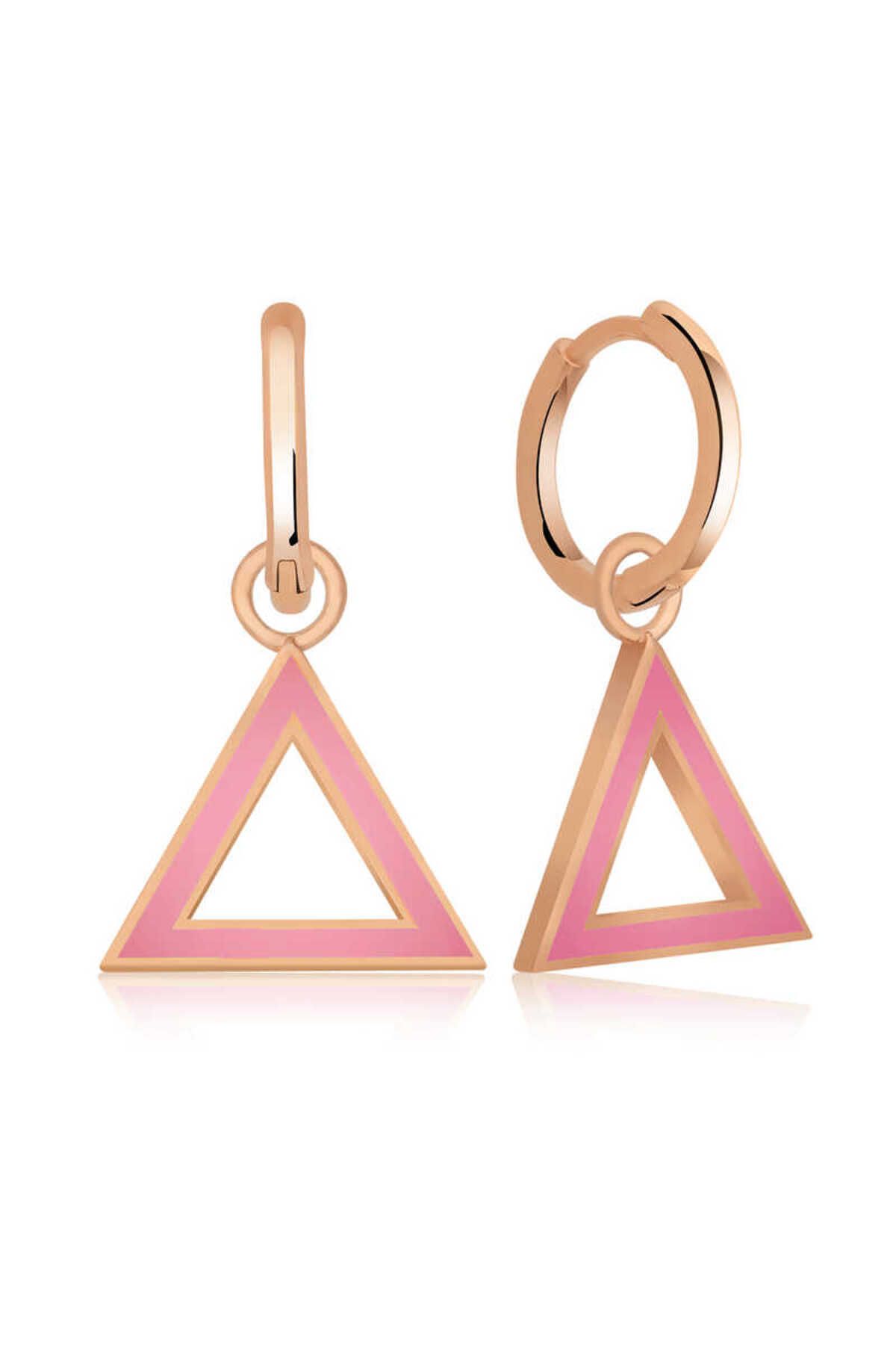 robotrend-Silver Phosphorescent Pink Triangle Earrings 1