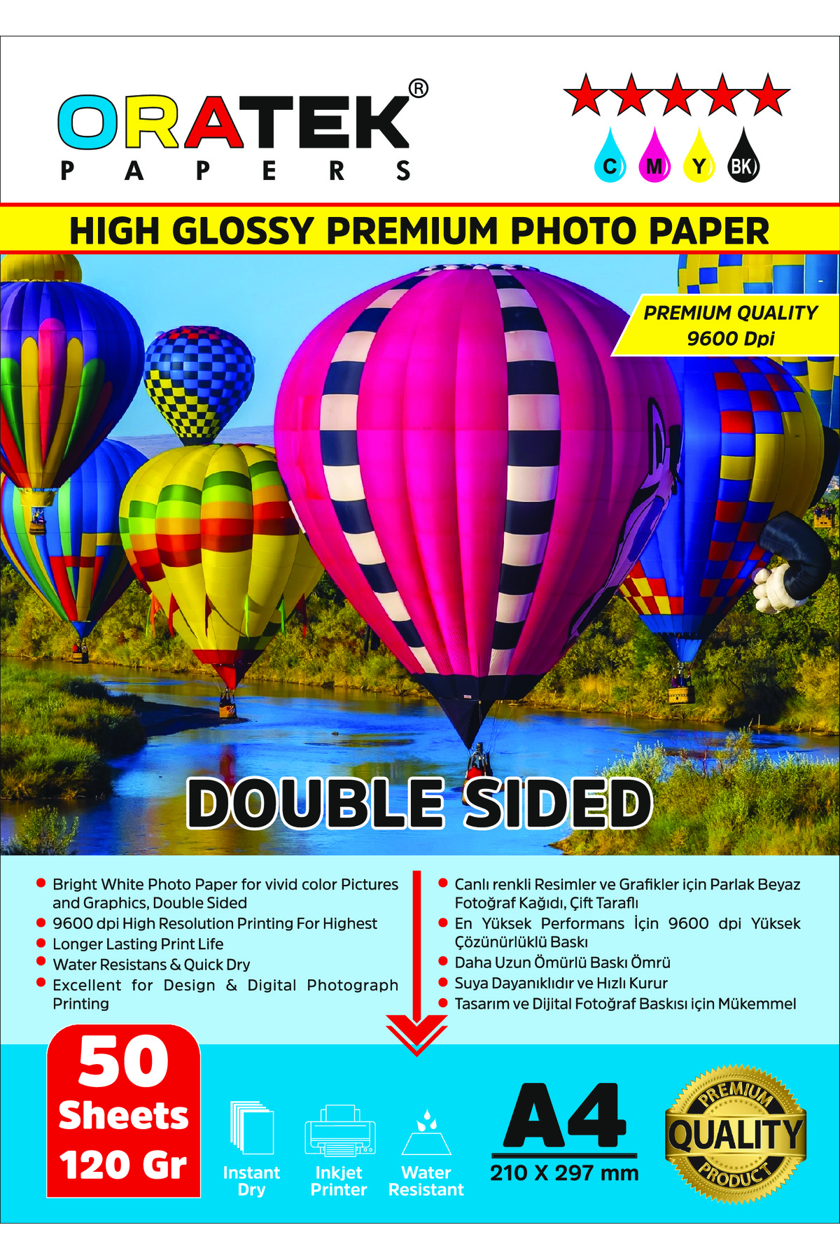 ORATEK Papers Evertday Premium Double Sided Çift Taraflı Parlak A4 Fotoğraf Kağıdı 120 gr. 50 Yaprak