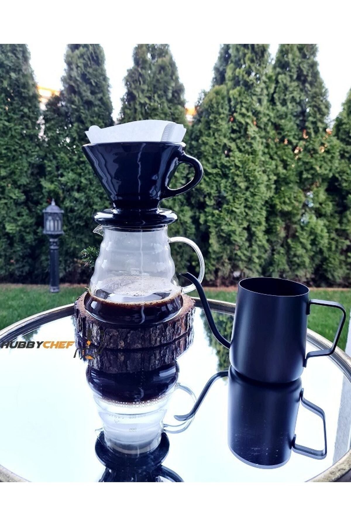 HUBBYCHEF Kahve Demleme Seti V60 Dripper 600ml Seramik Fincan Kahve Demleme Ibriği