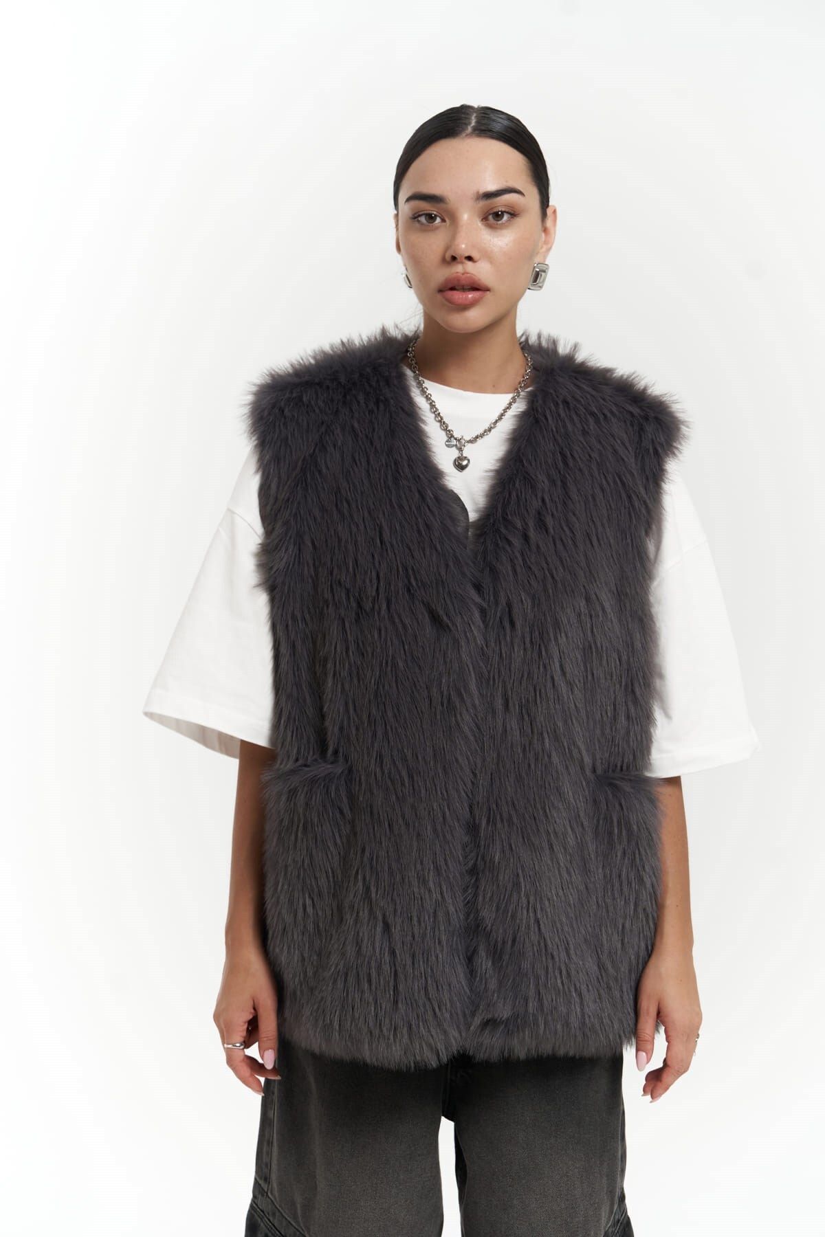 MAİ COLLECTİON-Plush Anthracite Vest 2