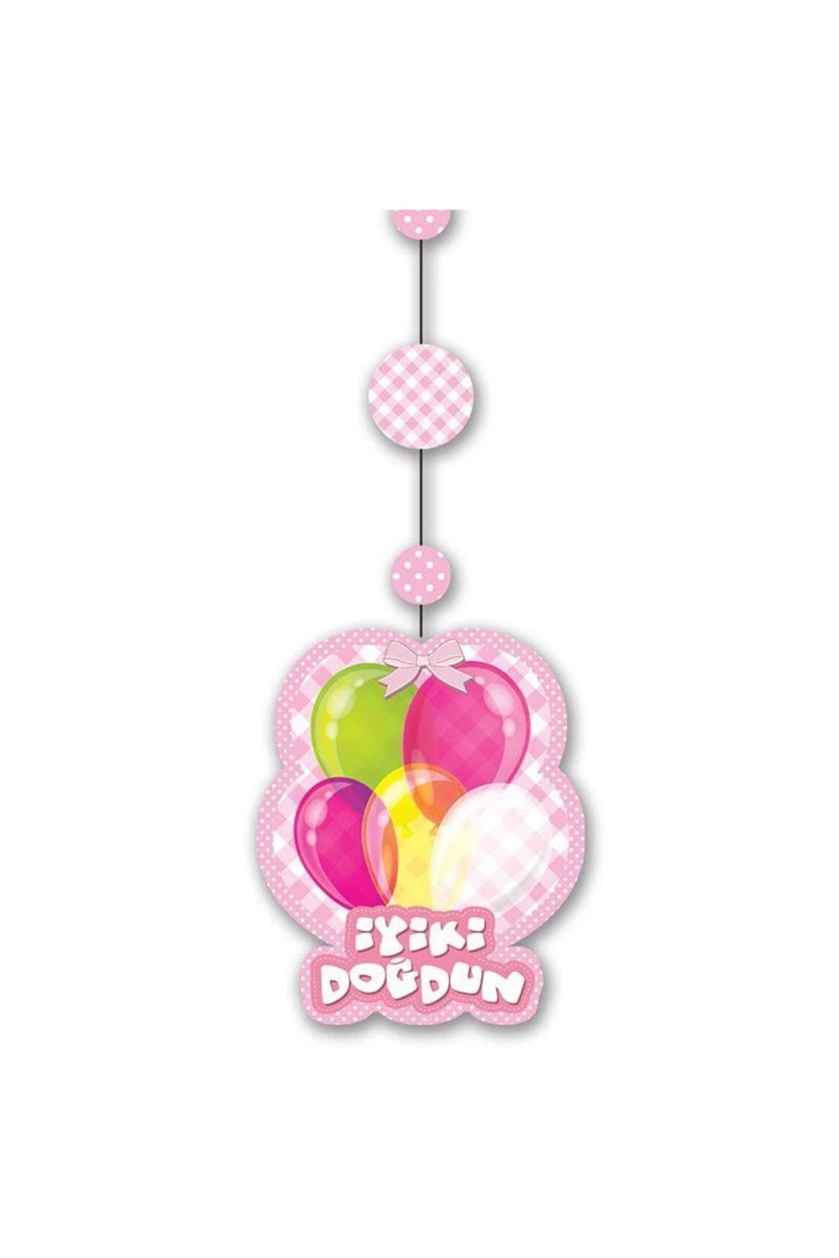 shop İyiki Doğdun Yazılı Asmalı İp Süs Pembe Renk 3 Lü Set 12X45 Cm