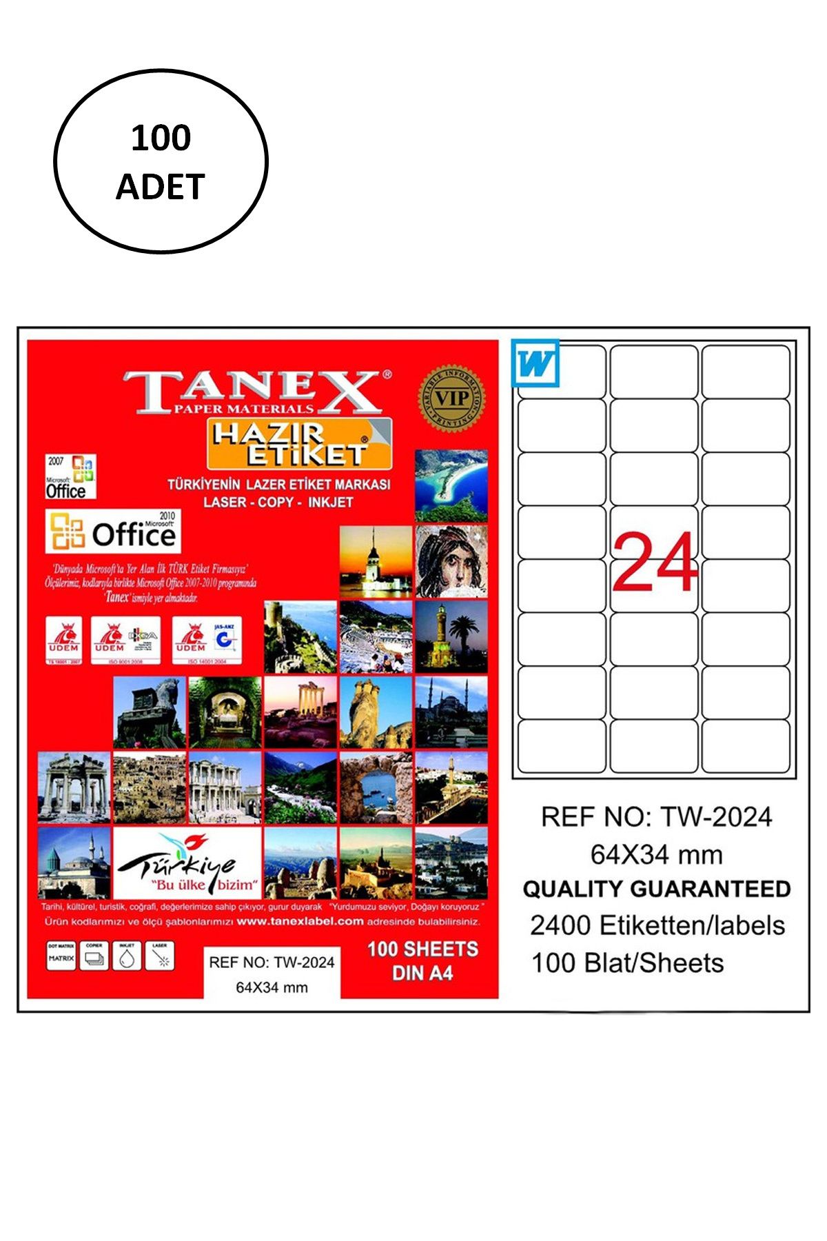 biltekno Tanex Tw-2024 Lazer Etiket 64X34 Mm 100 Adet