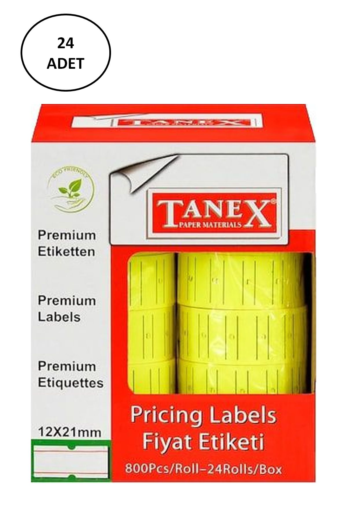 biltekno Tanex Makine Fiyat Etiketi 12X21 Mm Çizgili Fosforlu Sarı 24'lü