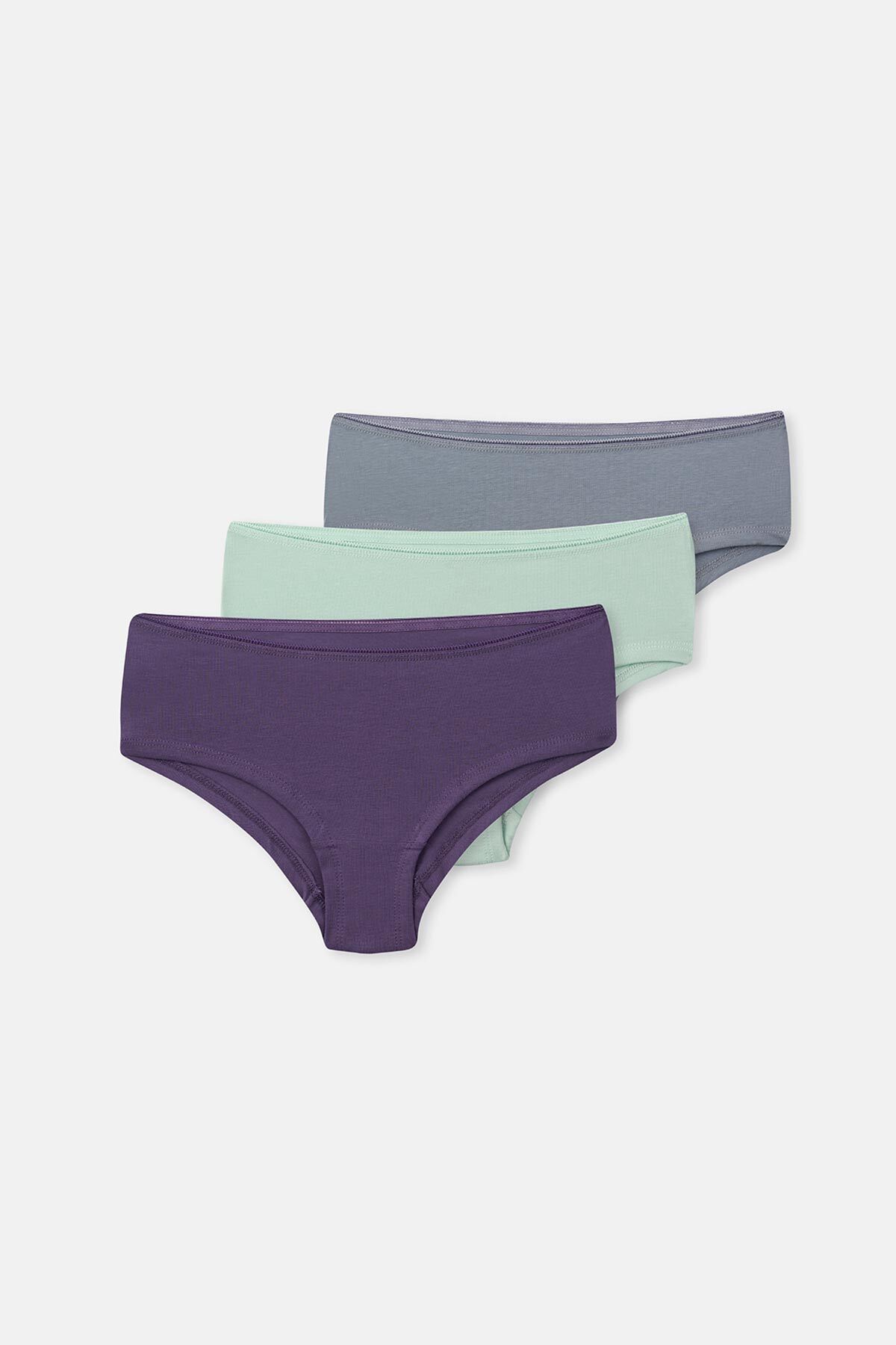 Dagi-Grey-Mint-Purple Women's 3-Piece Plain Hipster Panties 1