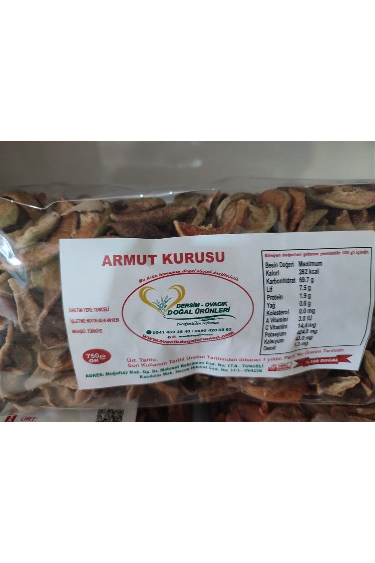 DERSİM OVACIK DOĞAL ÜRÜNLERİ DOĞAL ARMUT KURUSU (500Gr)