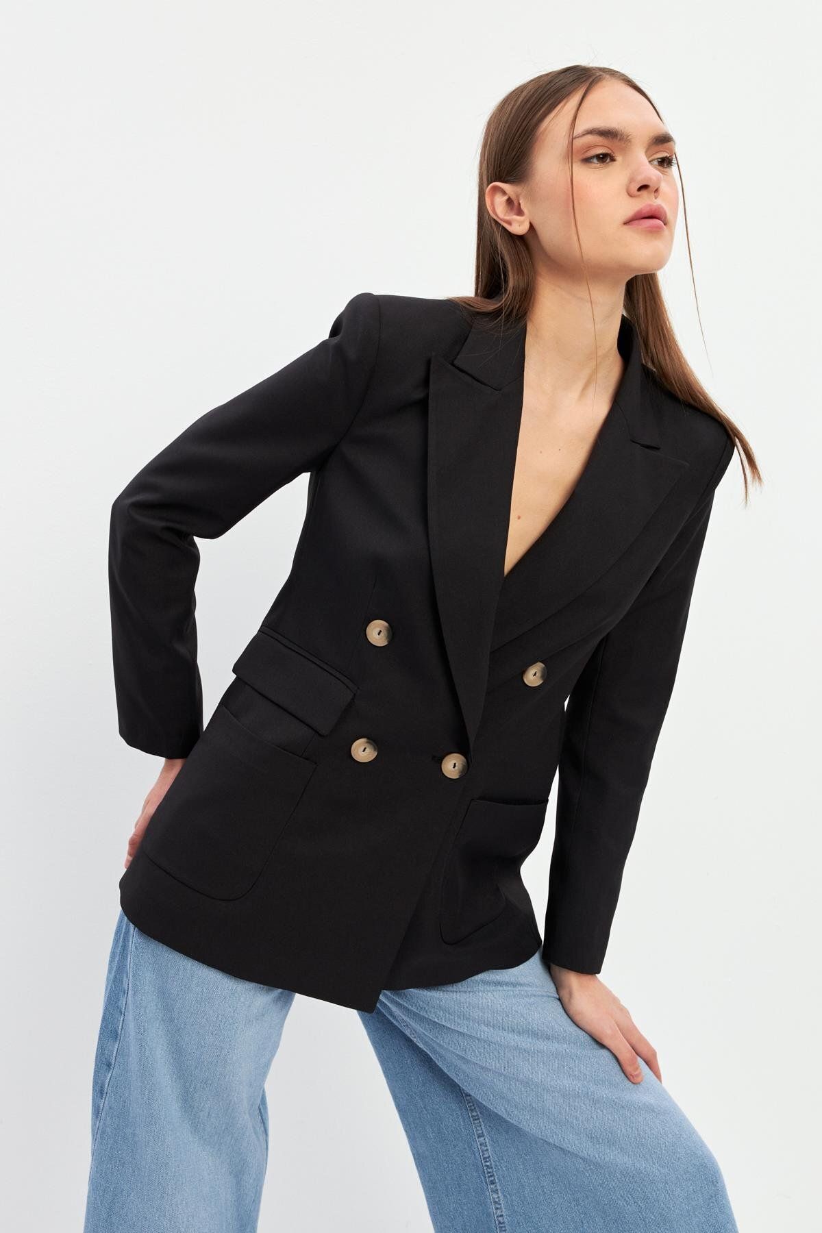 Setre-Black Button Detailed Long Sleeve Jacket 1