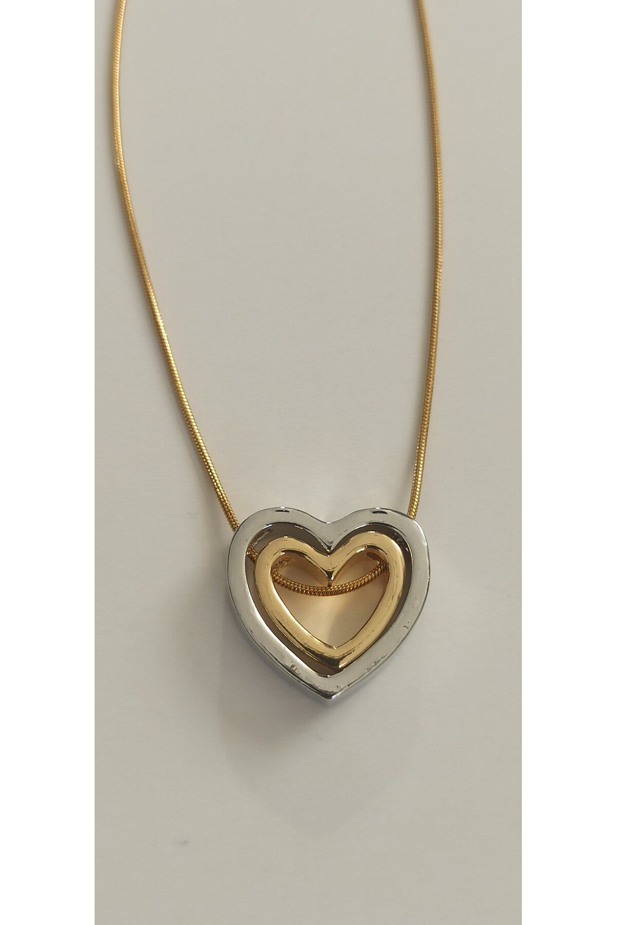 stainles steel-Two Color Steel Necklace with Heart 3