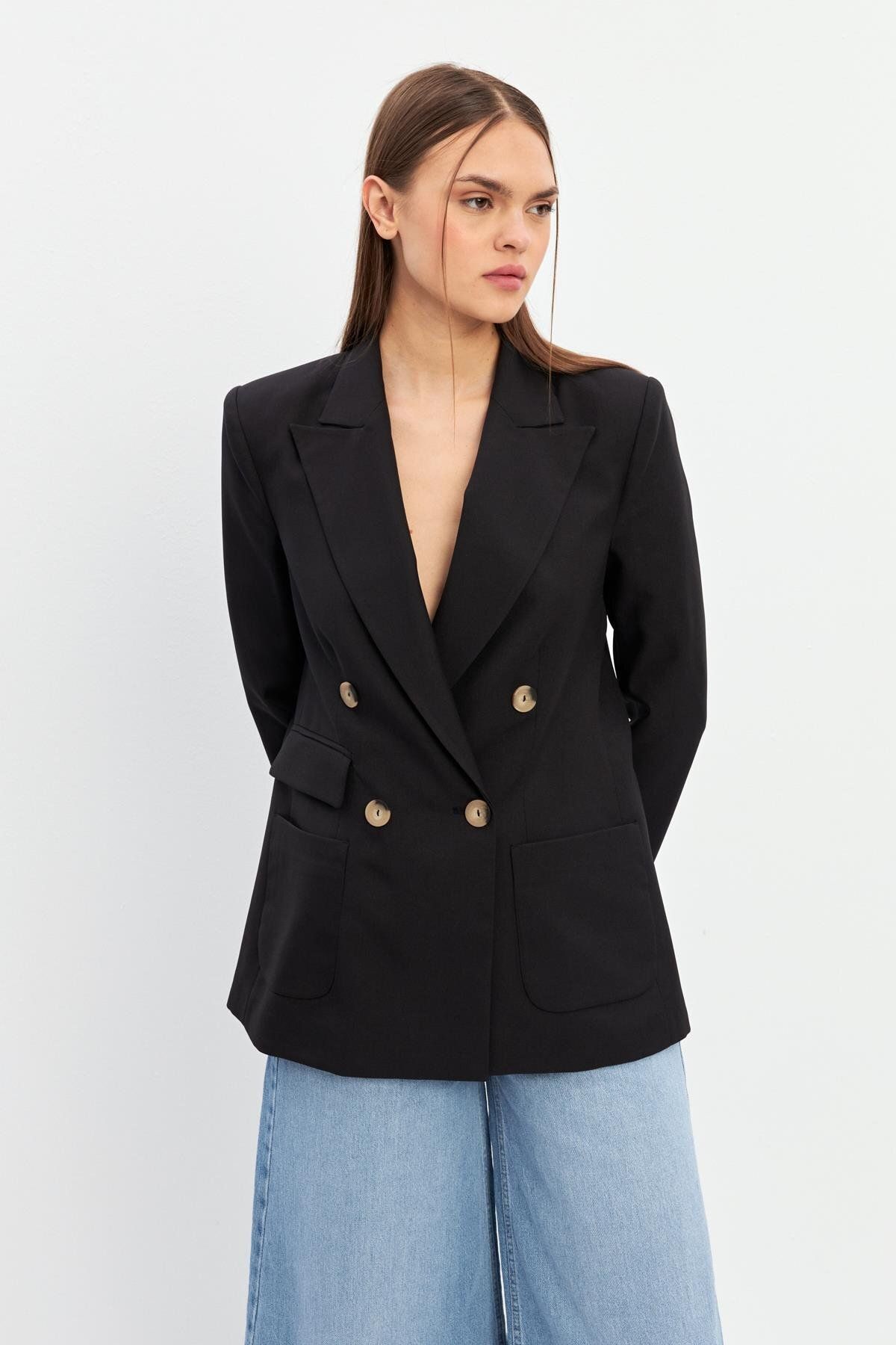 Setre-Black Button Detailed Long Sleeve Jacket 4