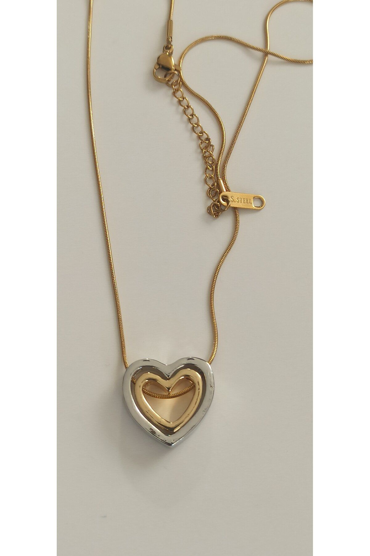 stainles steel-Two Color Steel Necklace with Heart 5