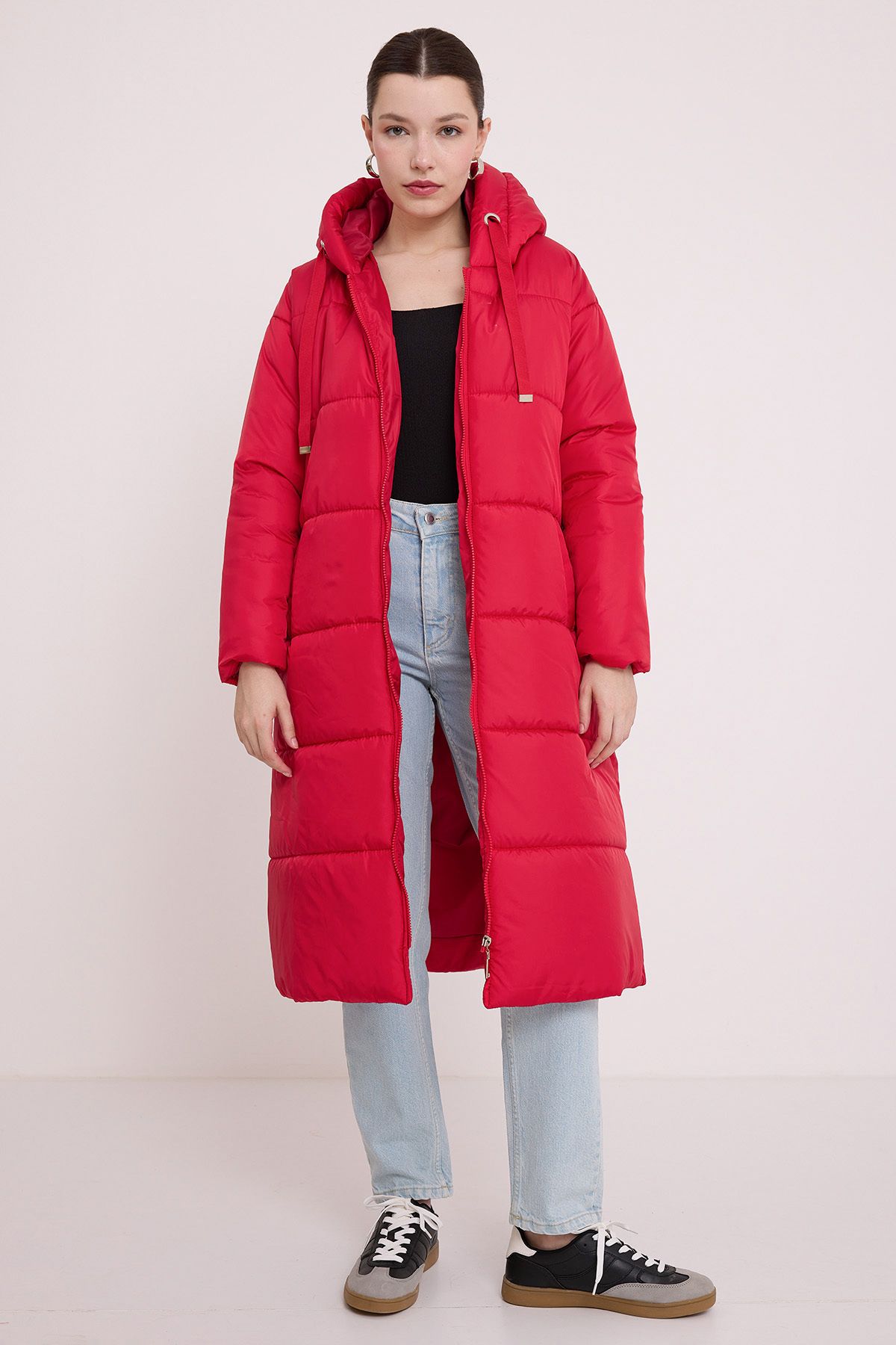 Bigdart-Woman's Red Hooded Long Inflatable Coat 5120 1