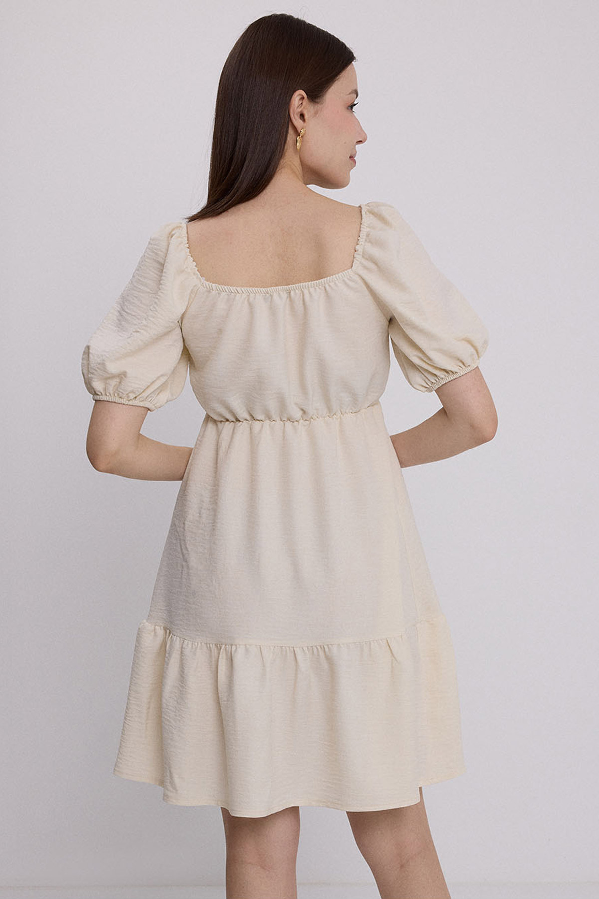 Bigdart-Women's Beige Flared Linen Dress 2351 5