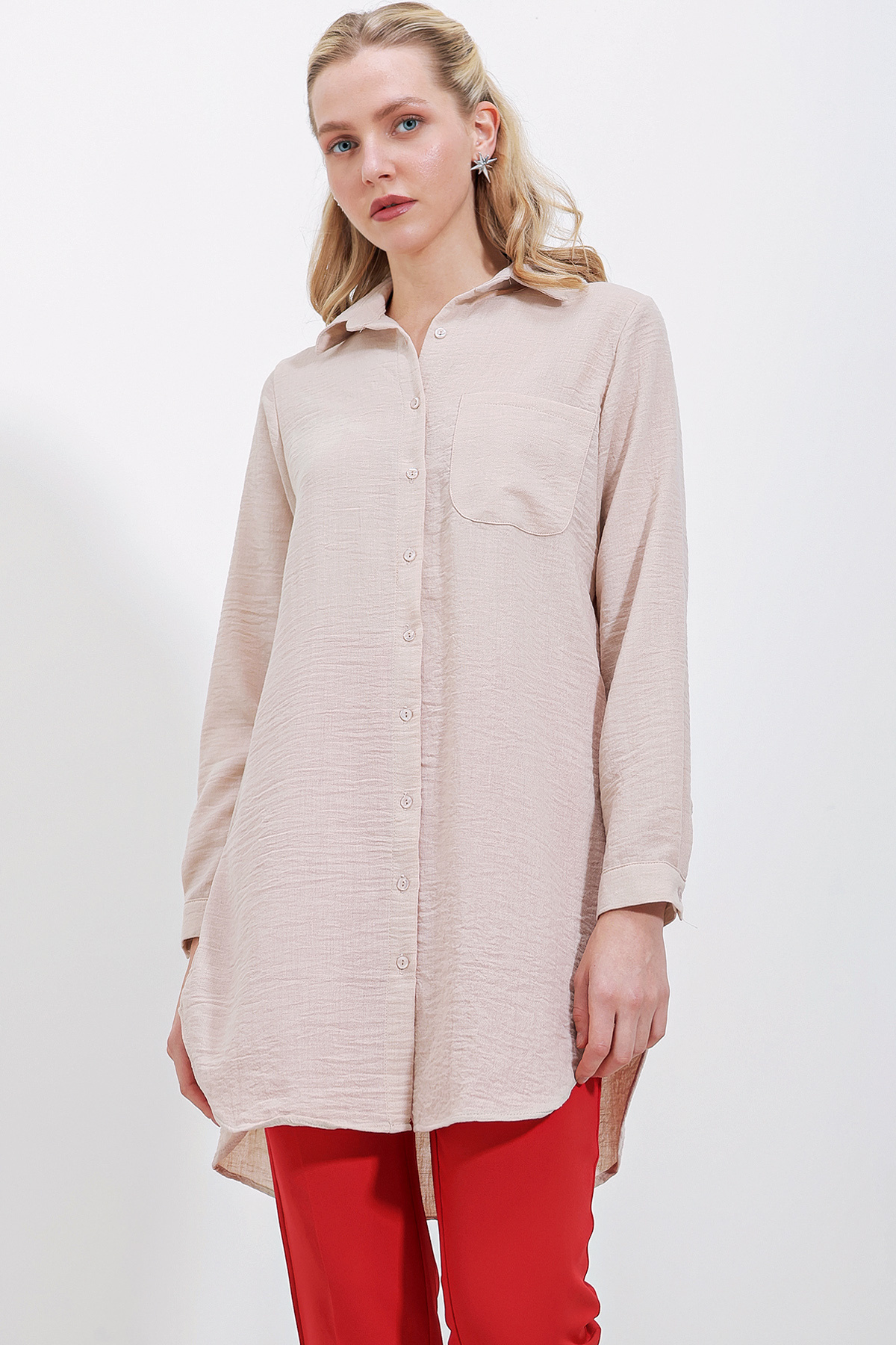 Bigdart-5880 Single Pocket Shirt Tunika – krémová 1
