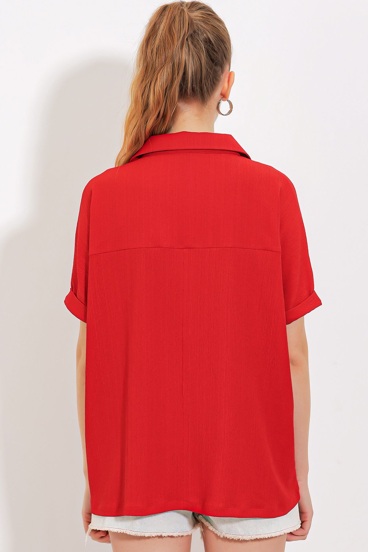 Bigdart-Rote Oversize-Strickbluse mit Rollkragen für Damen - 0486 5