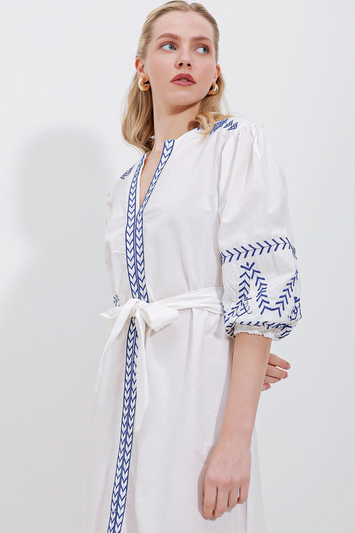 Bigdart-2479 Rochie de in brodata - Alba 3
