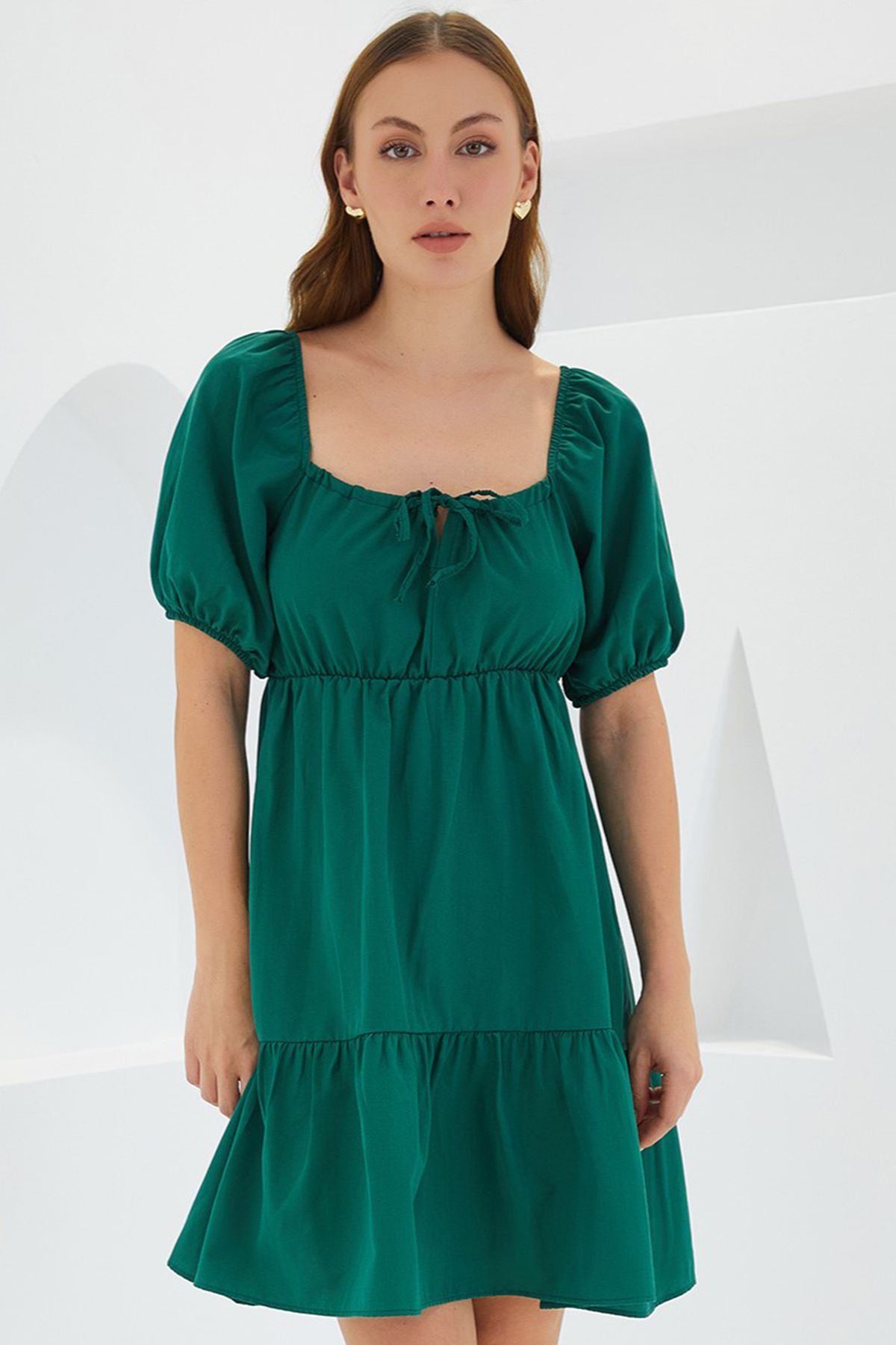 Bigdart-2351 Model Flared Poplin Dress - Your Burden Emerald 2
