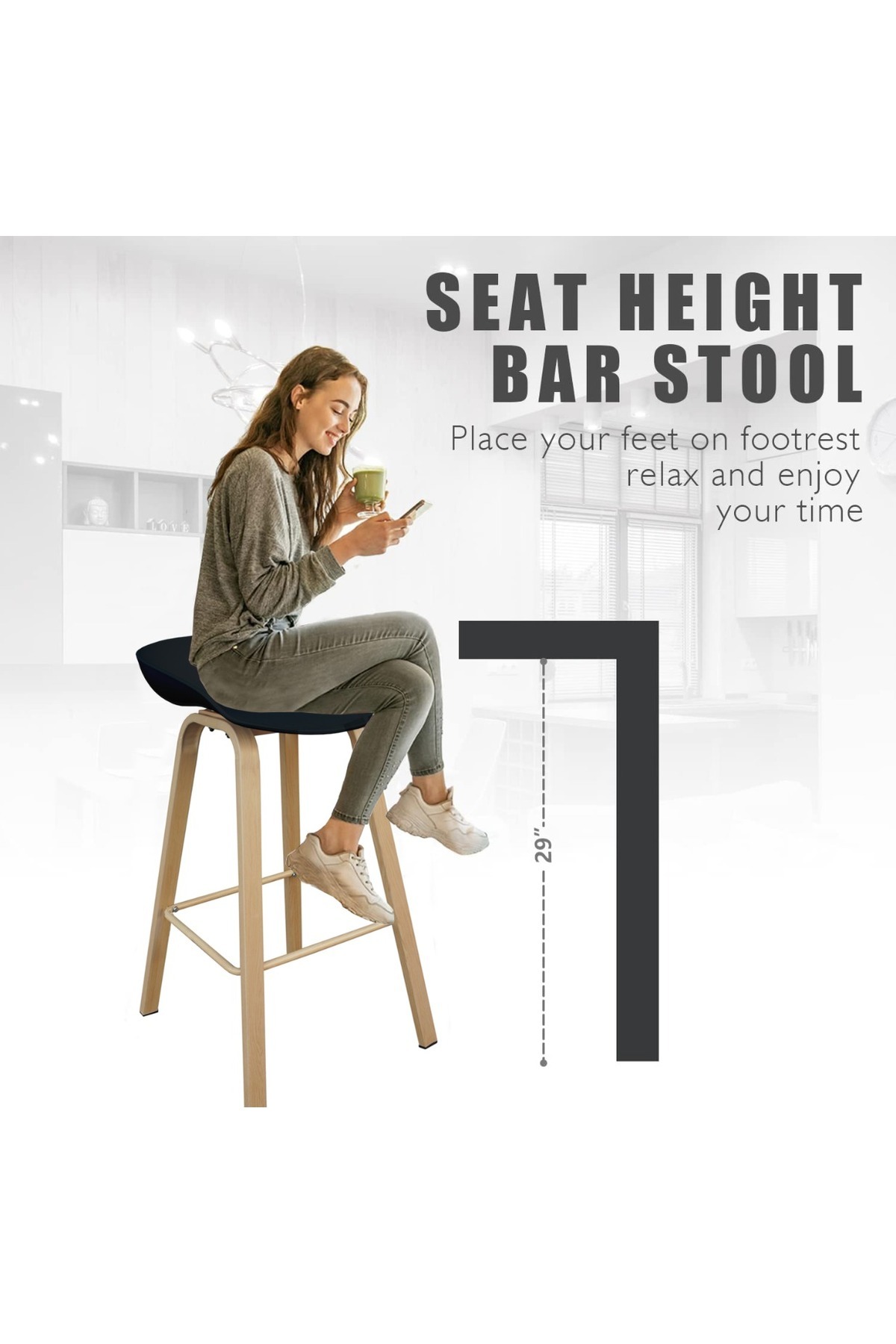 Mahmayi-Ultimate Eames Style Seat Height Bar Stool - Black (Set of 2) 3