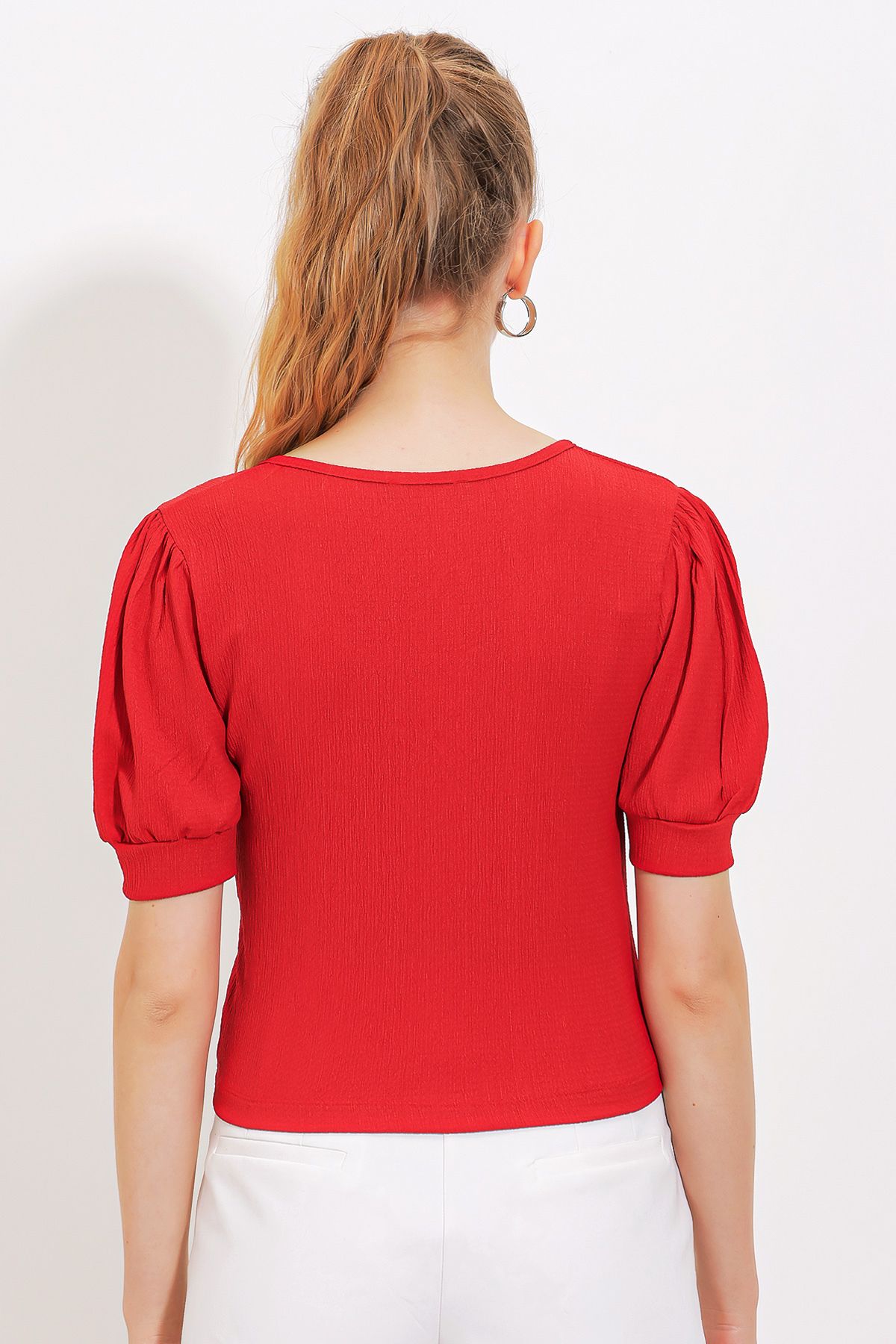 Bigdart-Rote Strickbluse mit Reißverschluss für Damen 4316 4