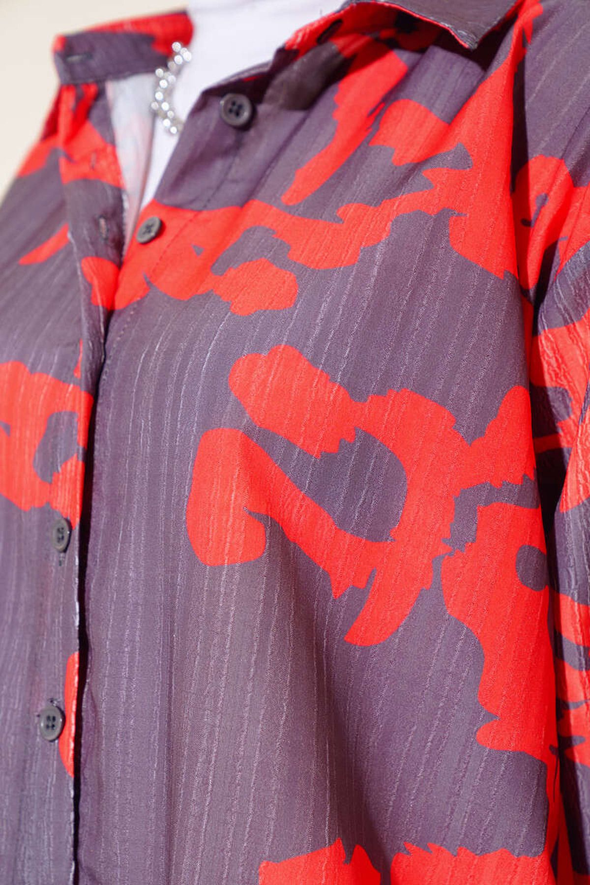Bigdart-20179 Patterned Long Oversize Shirt - Red 3