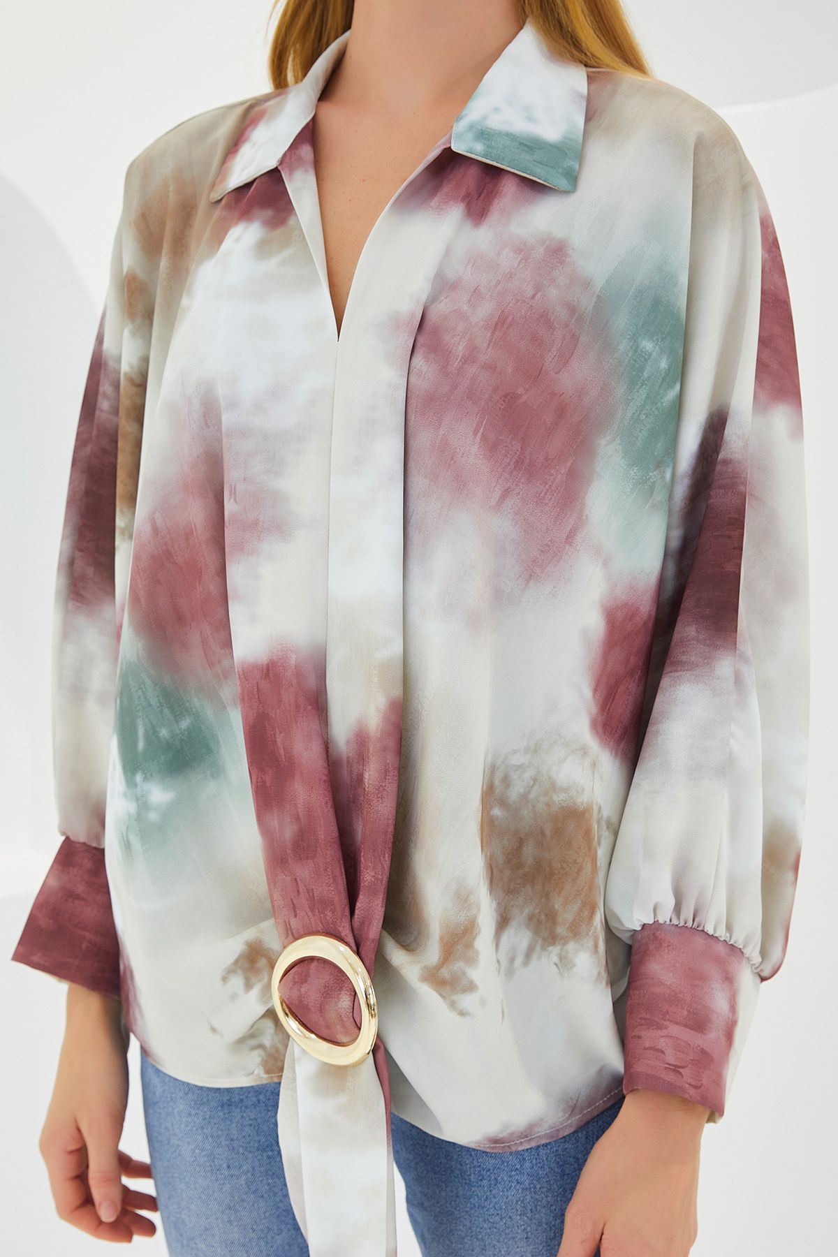 Bigdart-Ecru Dusty Rose Oversize Σατέν Γυναικείο Πουκάμισο 907 5