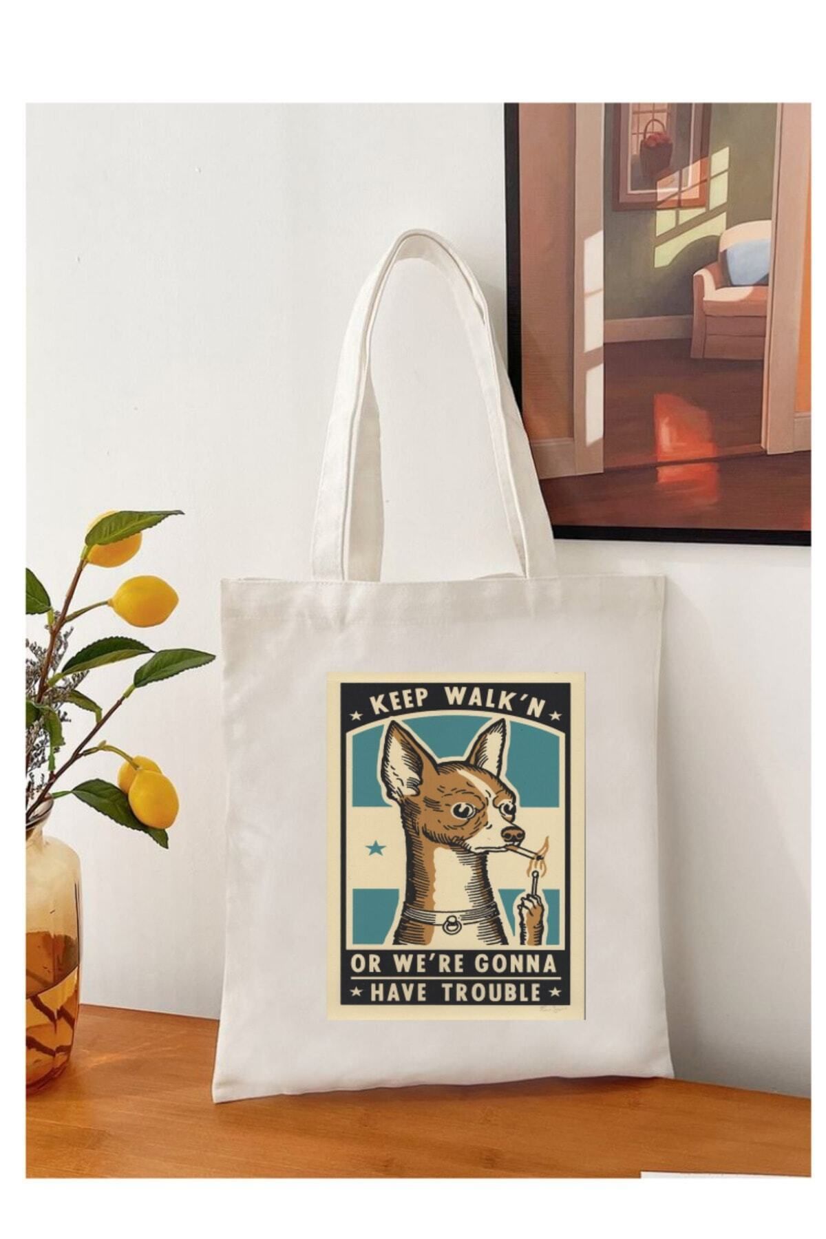 Cemira-Keep Walk'n Or We're Gonna Have Trouble Design Tote Bag Geantă de stofa 3