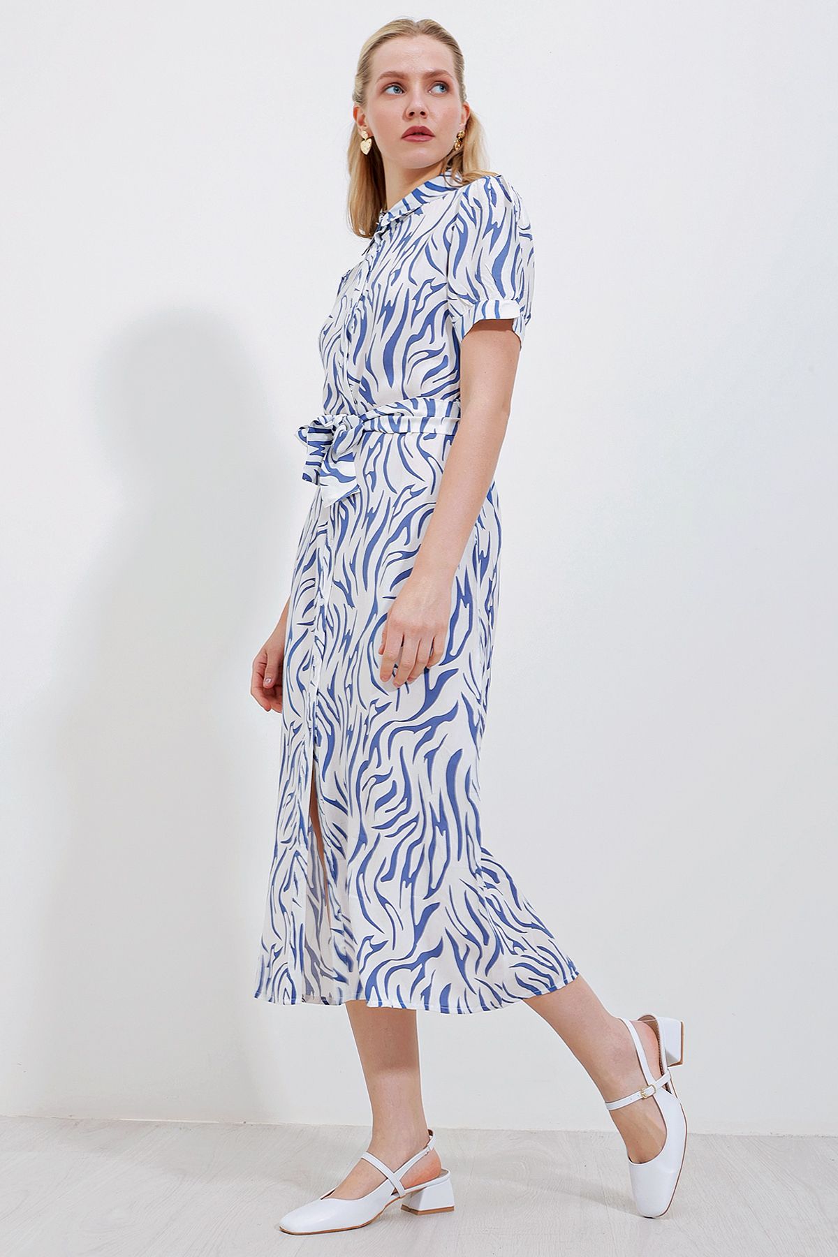 Bigdart-2213 Short Sleeve Viscose Dress - Blue 2