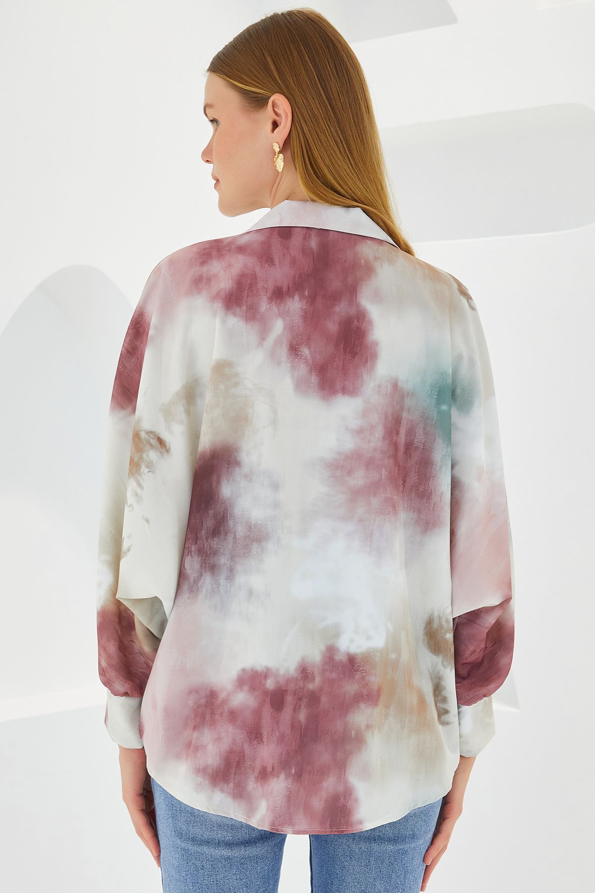 Bigdart-Ecru Dusty Rose Oversize Σατέν Γυναικείο Πουκάμισο 907 6