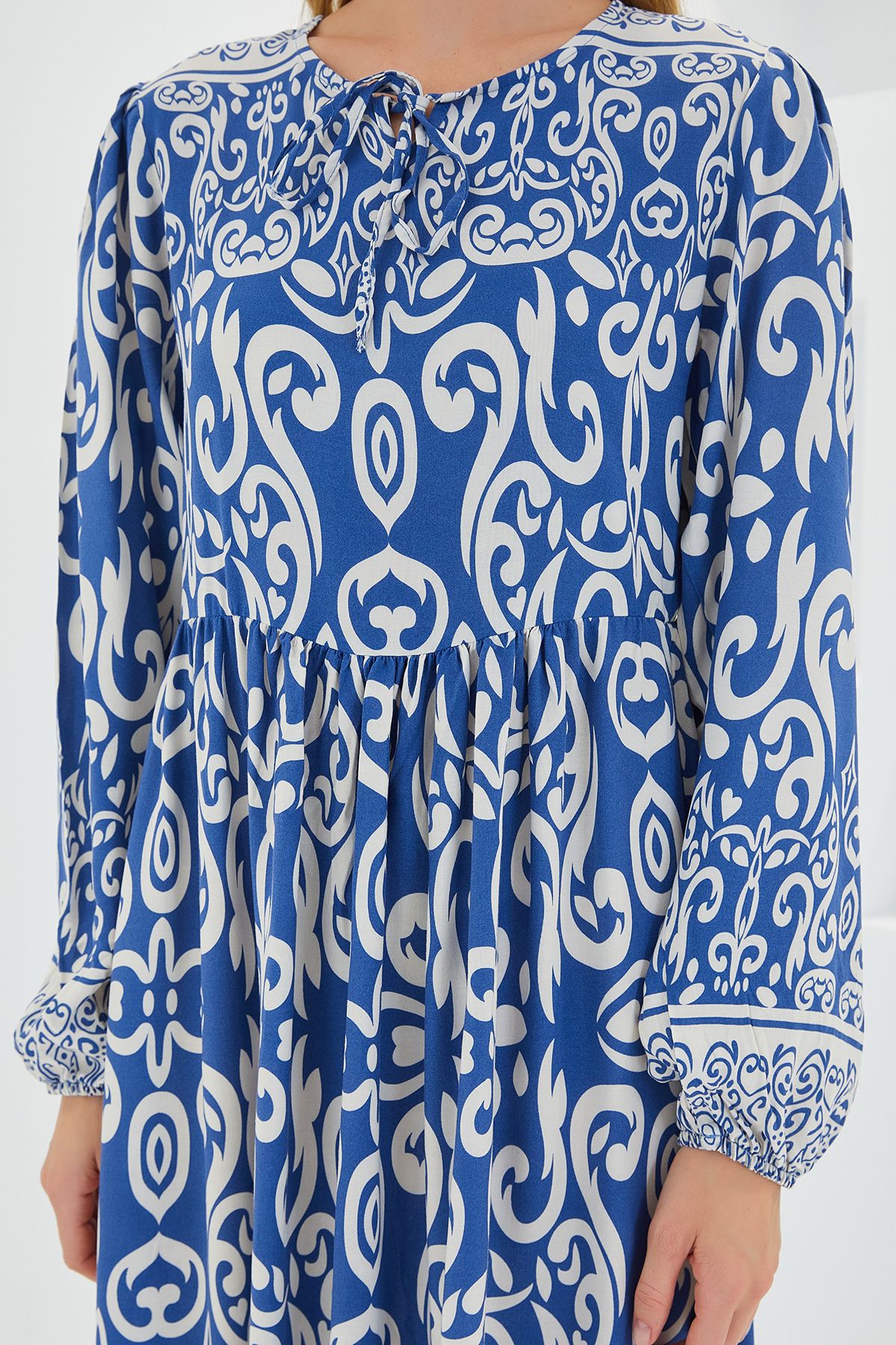 Bigdart-Μοντέλο μακρύ φόρεμα βισκόζης 1947 - Indigo Ecru Pattern 4