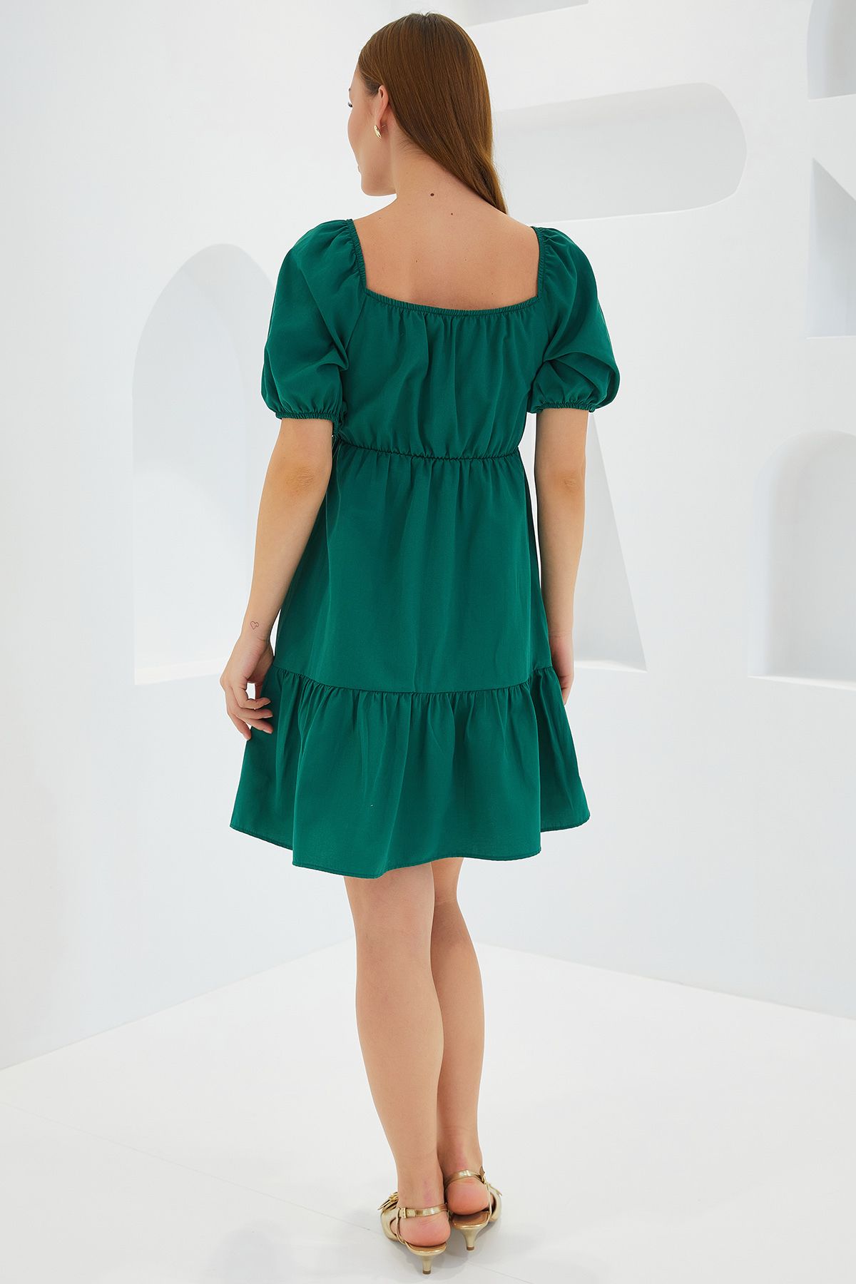 Bigdart-2351 Model Flared Poplin Dress - Your Burden Emerald 4