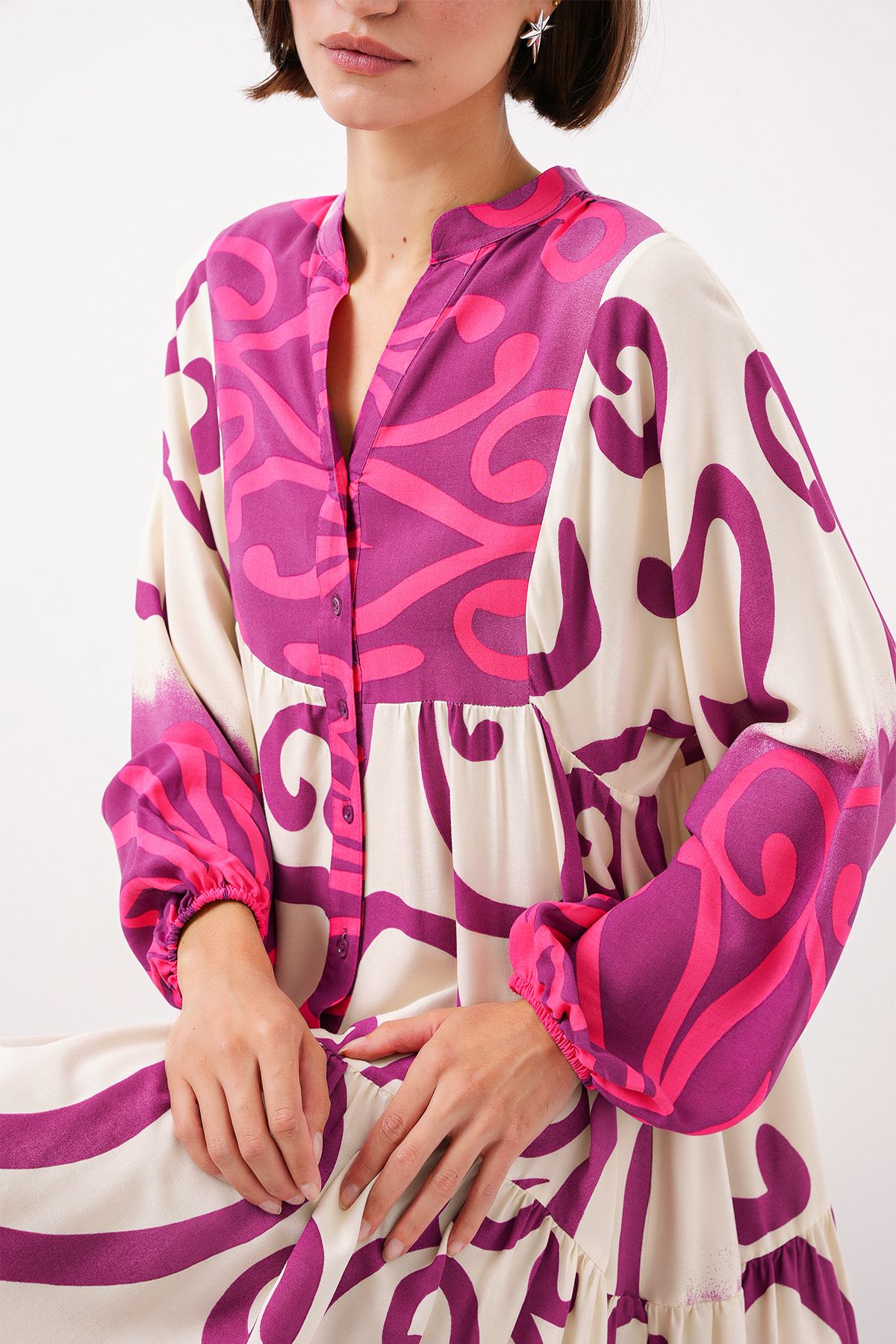 Bigdart-Fuchsia Ecru Viscose Women's Hijab Dress - 2423 5