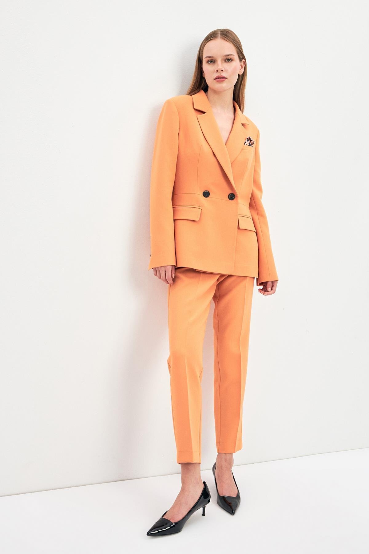 Setre-Orange Pocket Detailed Jacket and Belt Detailed Wide Cut Trousers Suit 2