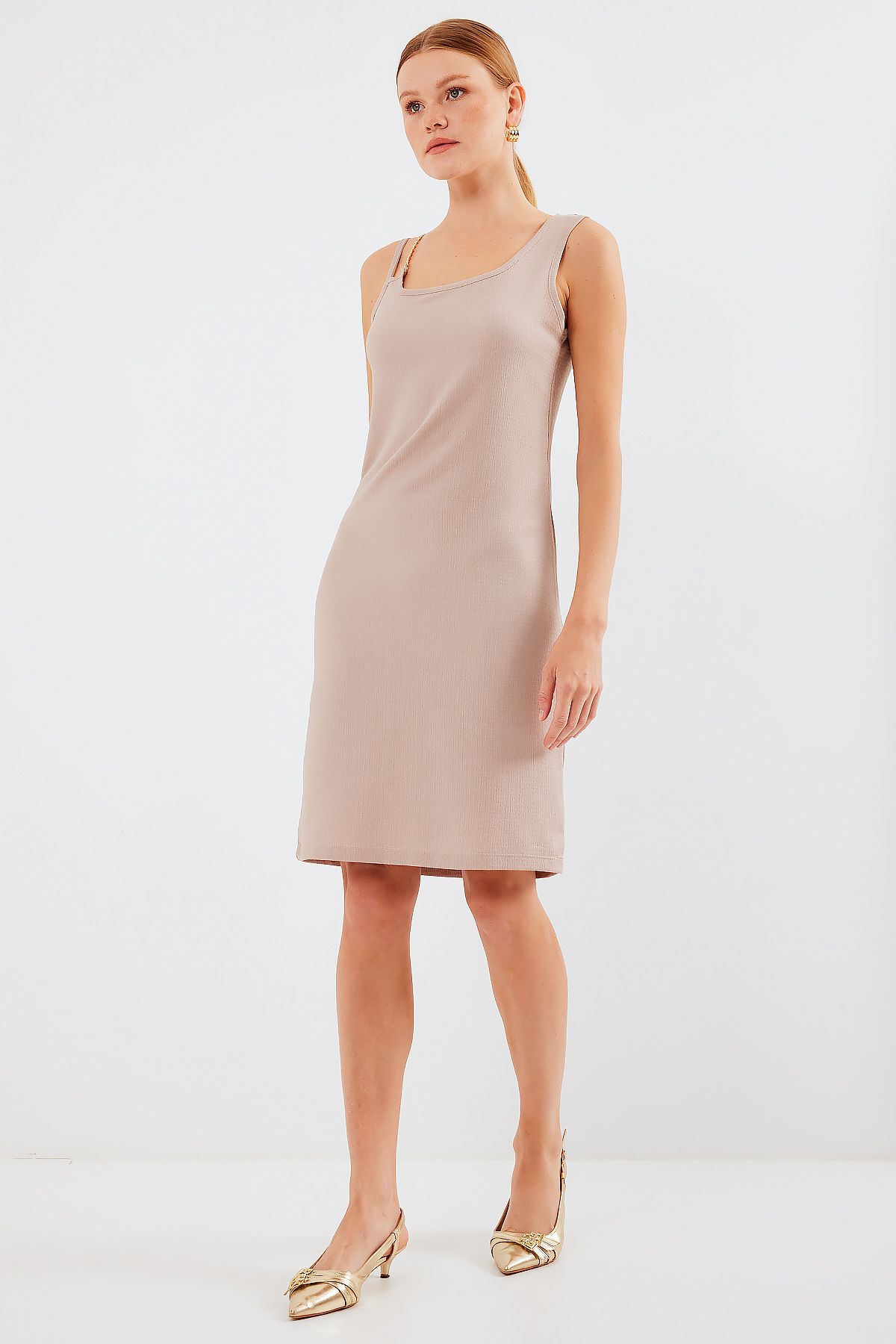 Bigdart-2496 Model Biscuit Knitted Dress with Chain Detail 2