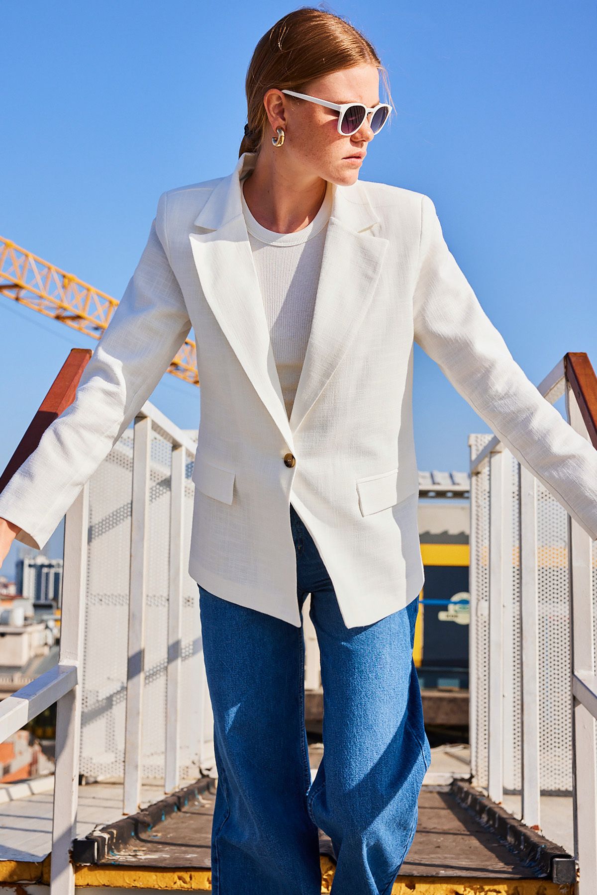 Bigdart-0707 Model Linen Ecru Blazer Jacket 8