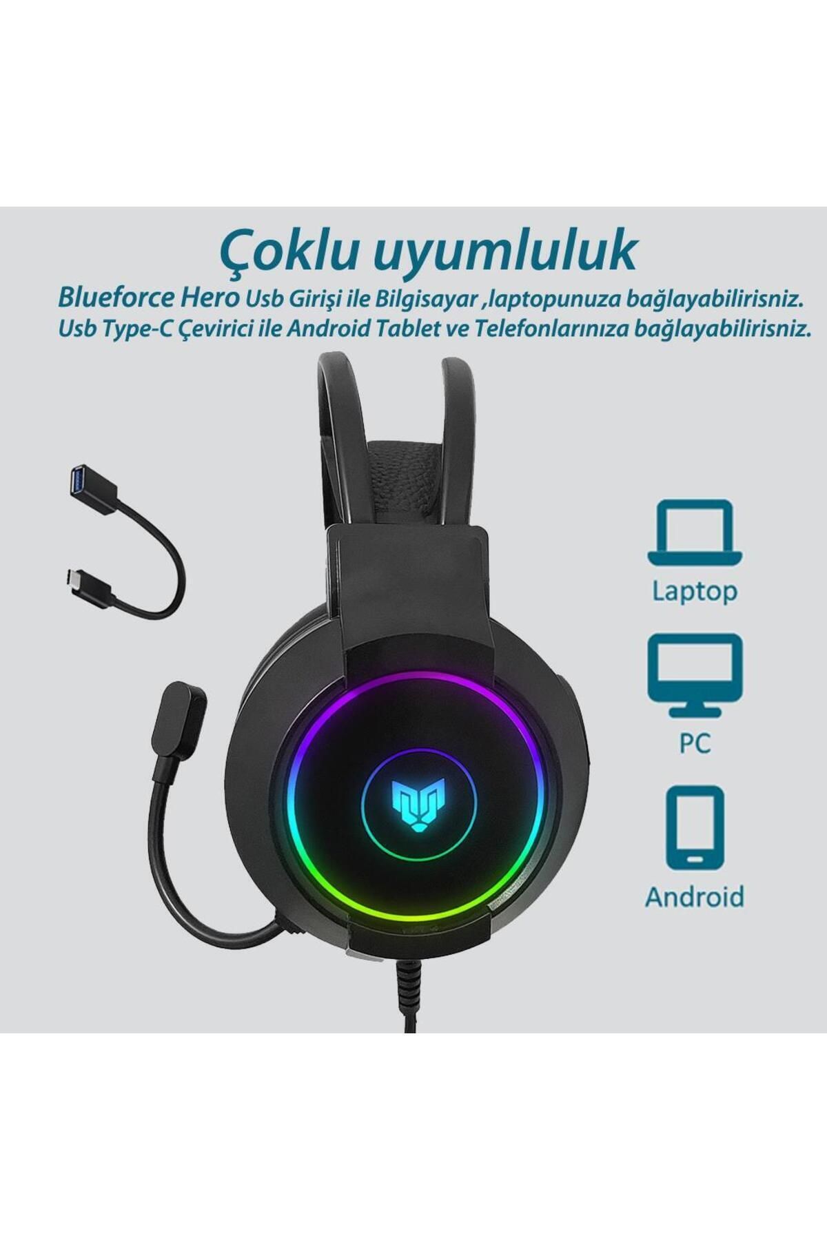 Blueforce Hero 7.1 Usb Rgb Aydınlatmalı Mikrofonlu Gaming Oyuncu Kulaklığı-5