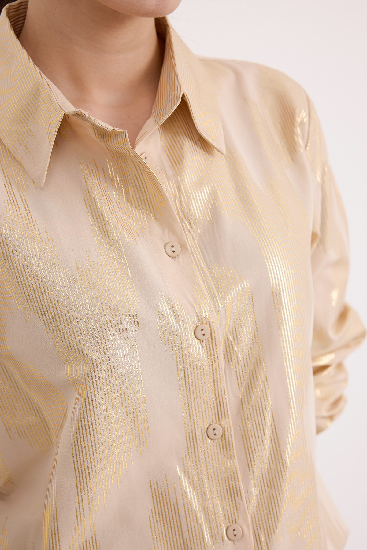 Bigdart-Women's Beige Gold Varak Patterned Shirt 20253 4