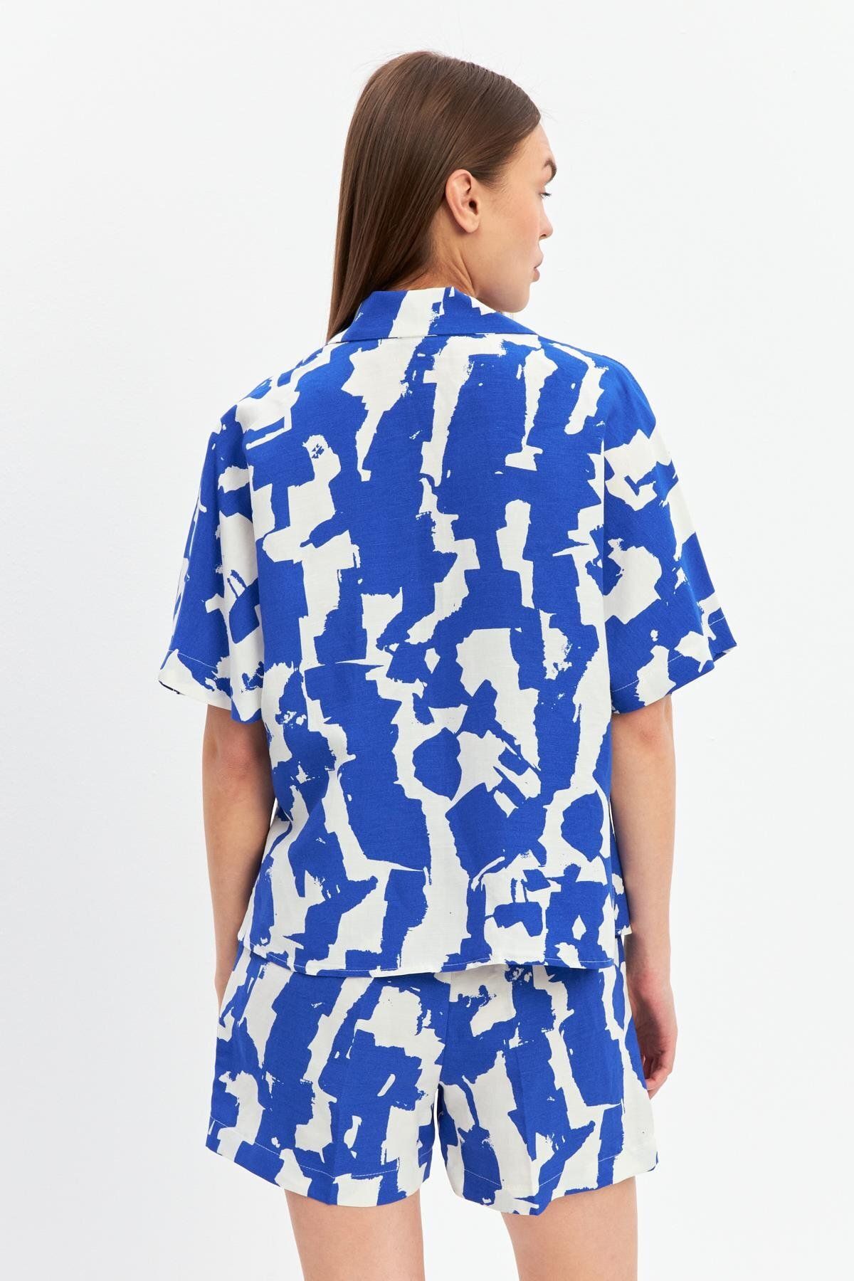 Setre-Ecru-Navy Blue Patterned Short Sleeve Shirt 3