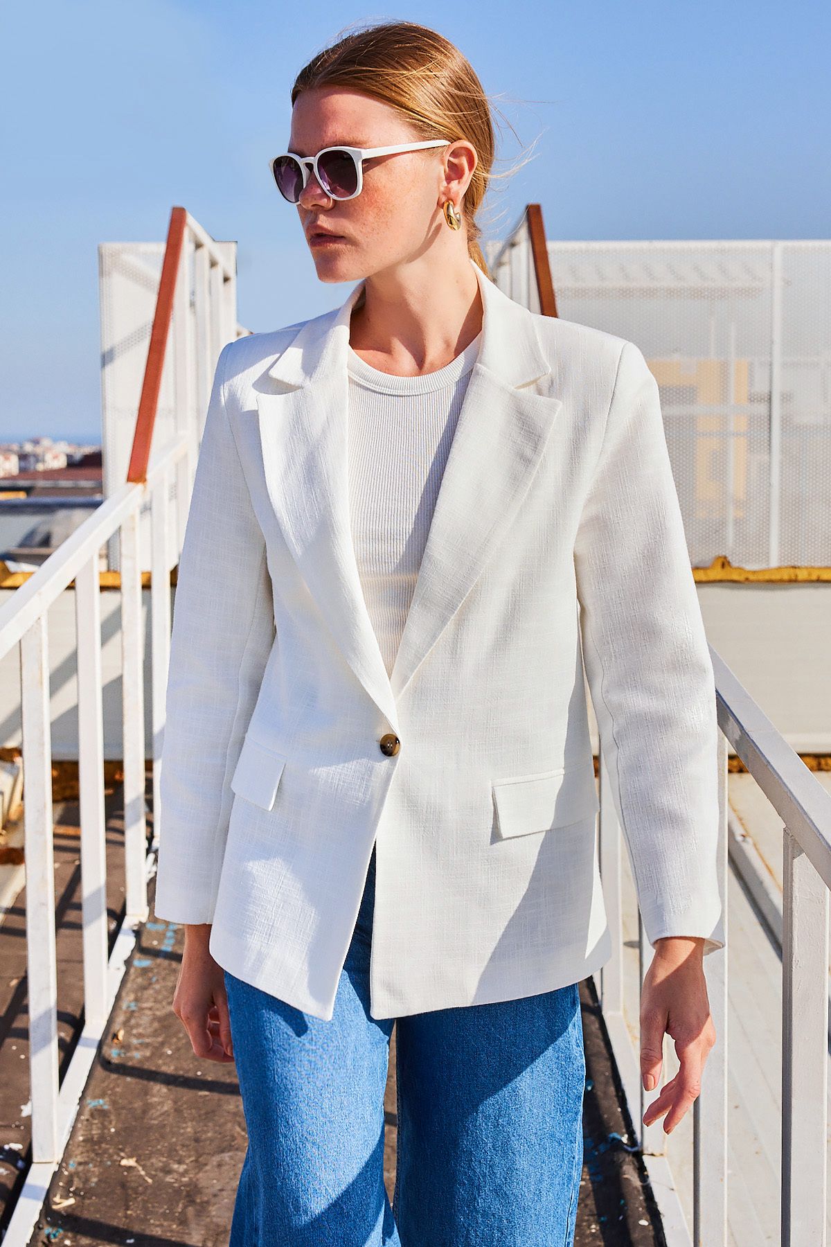 Bigdart-0707 Model Linen Ecru Blazer Jacket 1